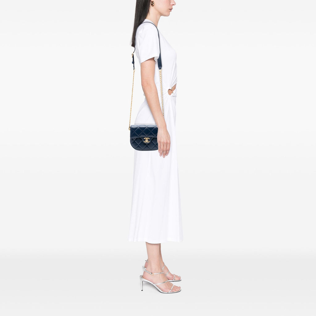 Chanel Mini CC Quilted Shiny Calfskin Round Moon Messenger Flap