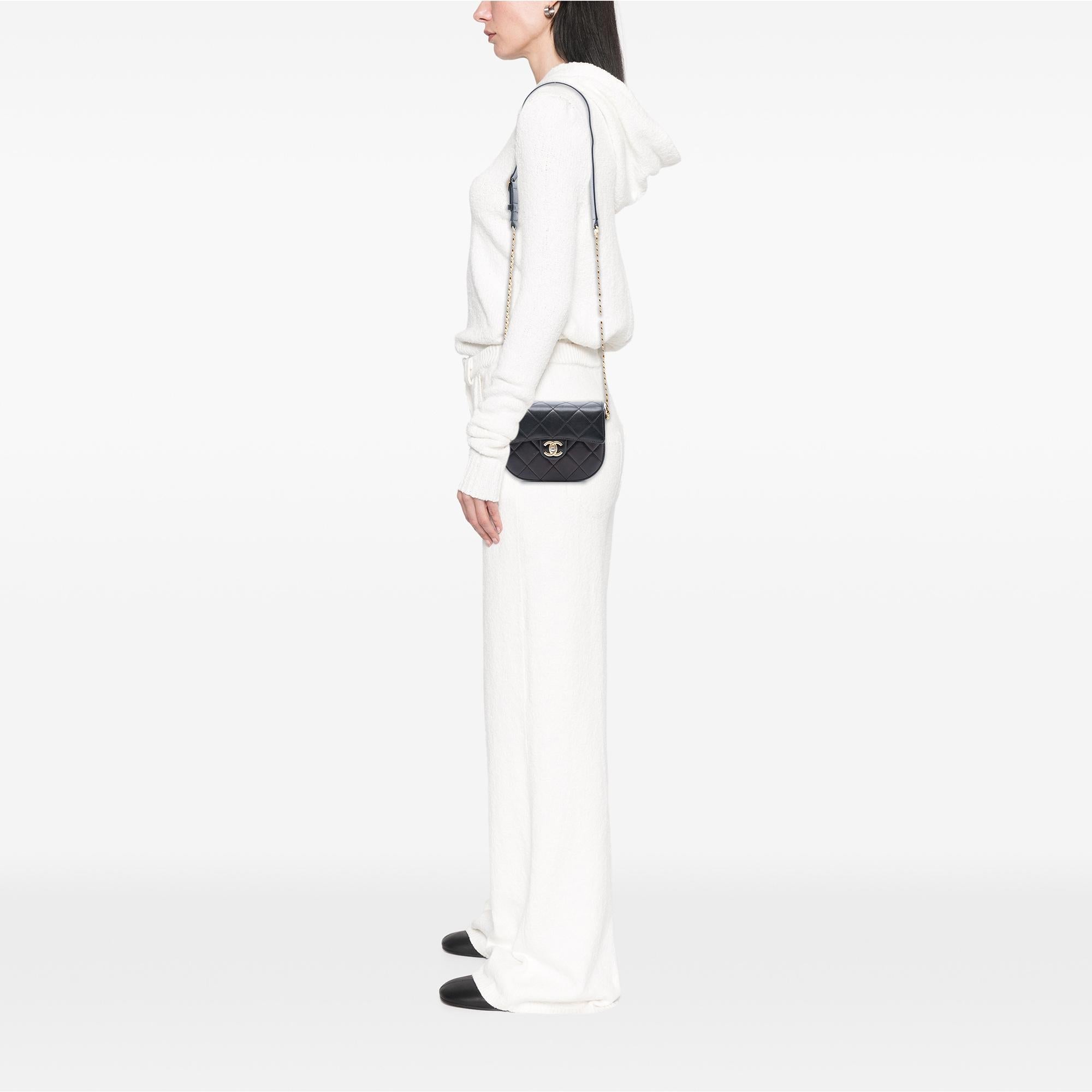 Chanel Mini CC Quilted Shiny Calfskin Round Moon Messenger Flap