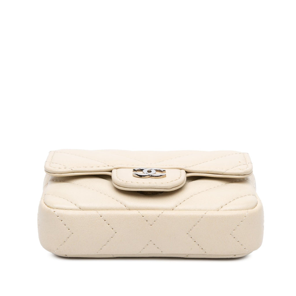 Chanel Mini Chevron Lambskin Card Holder Chain Belt Bag