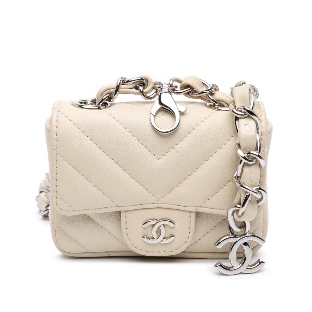 Chanel Mini Chevron Lambskin Card Holder Chain Belt Bag