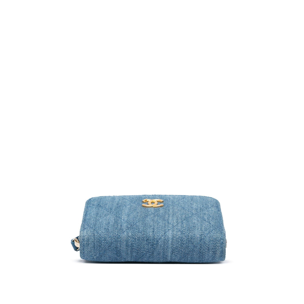 Chanel Mini Denim Pearl Crush Card Holder On Chain