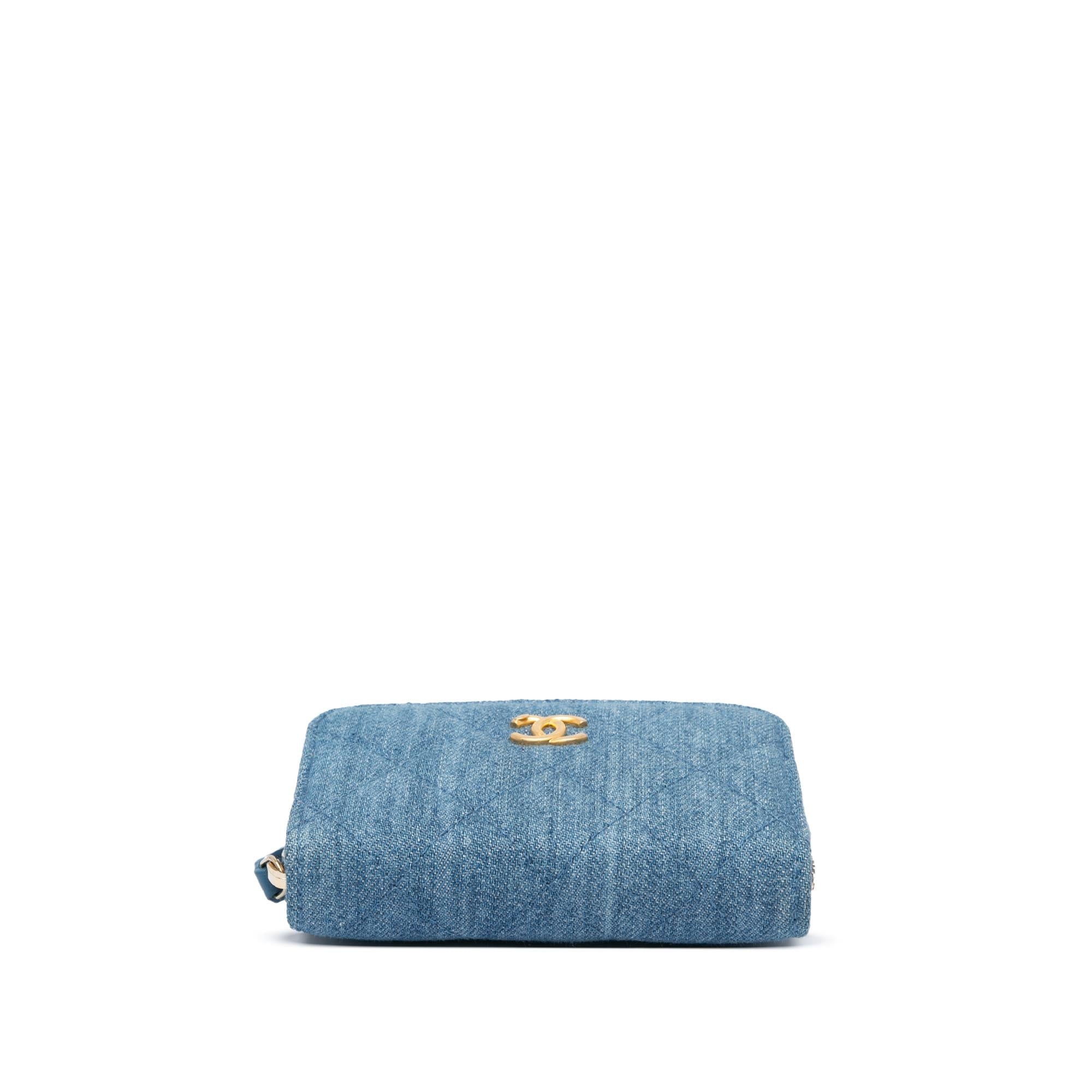 Chanel Mini Denim Pearl Crush Card Holder On Chain