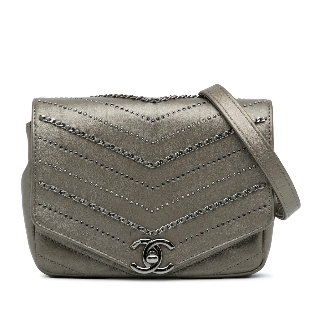 Chanel Mini Embellished Calfskin Chevron Square Envelop Flap