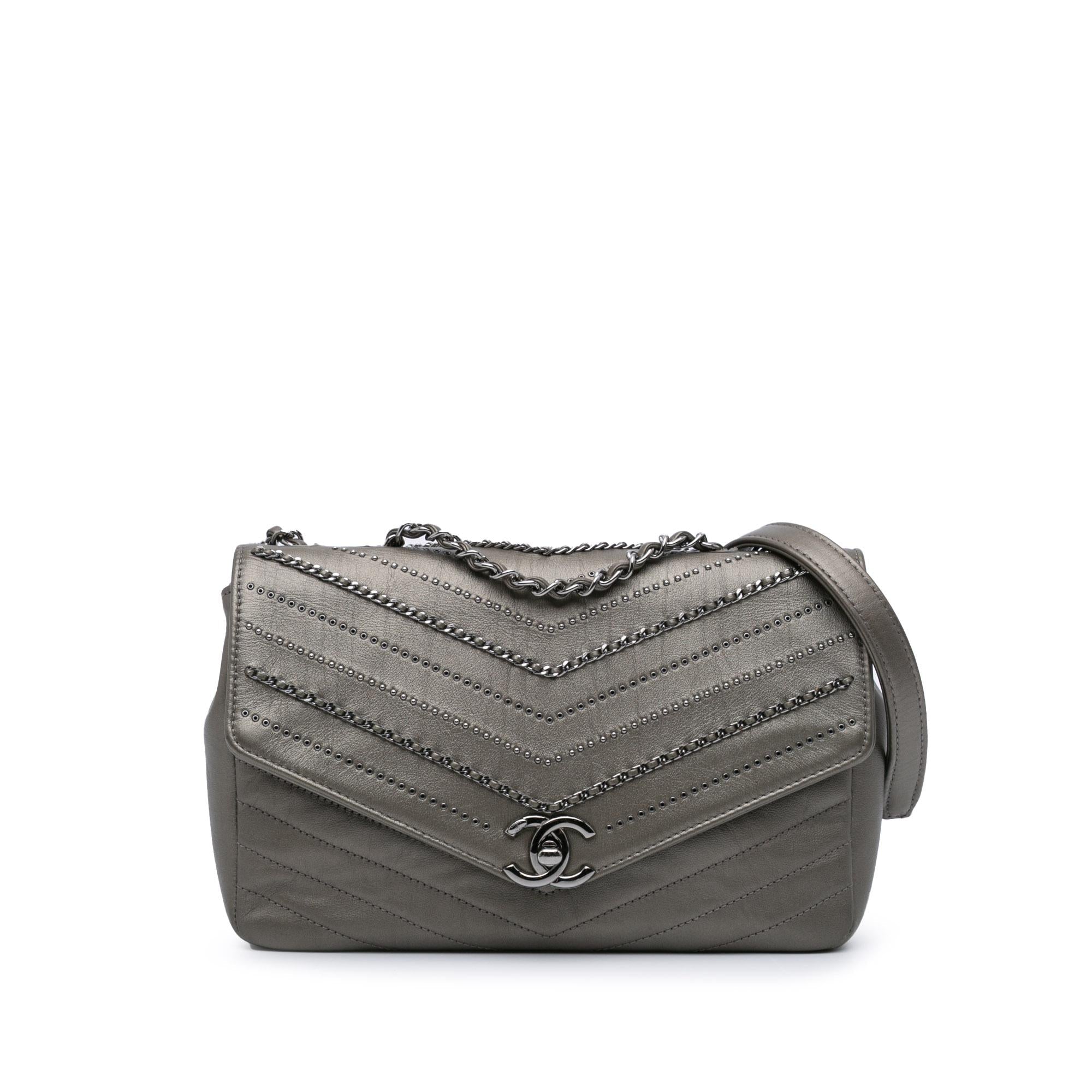 Chanel Mini Embellished Calfskin Chevron Square Envelop Flap