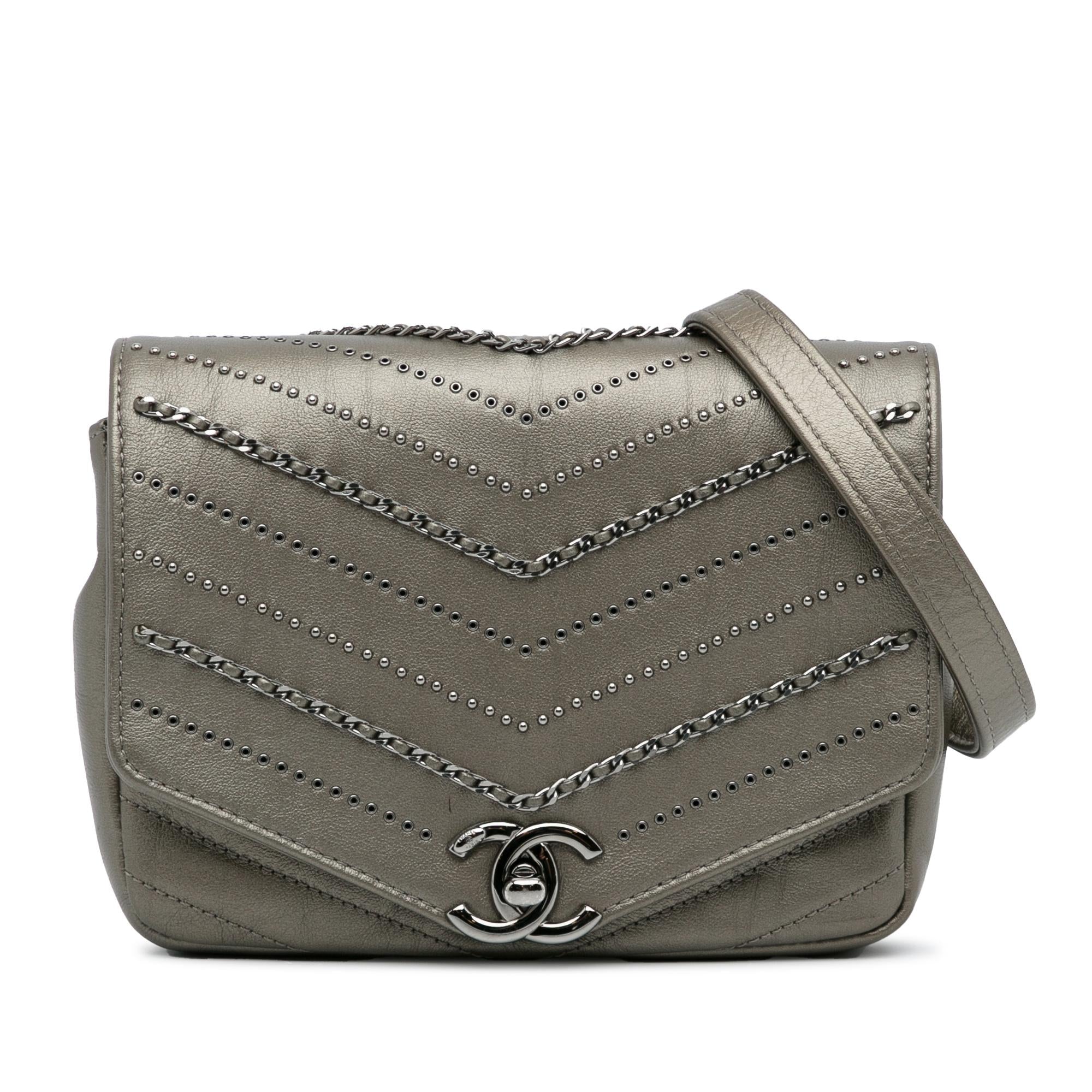 Chanel Mini Embellished Calfskin Chevron Square Envelop Flap