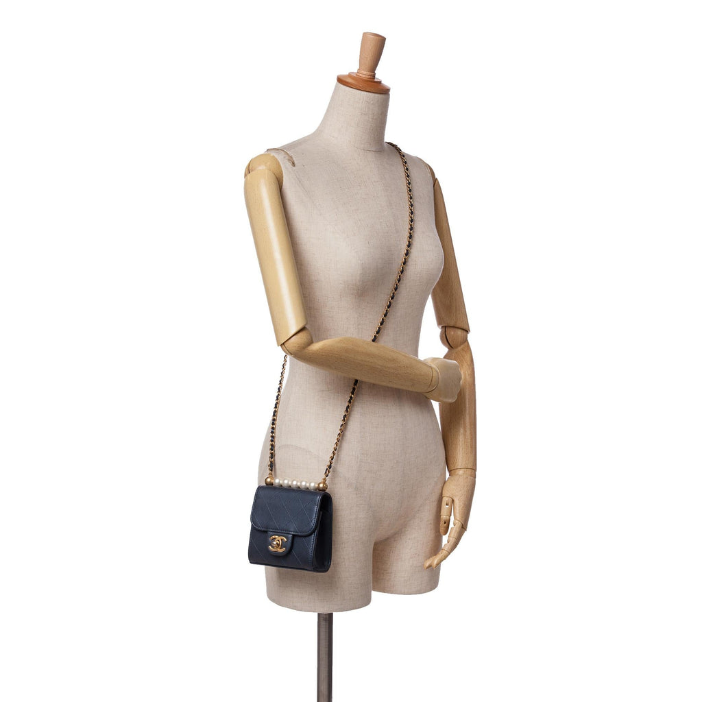 Chanel Mini Goatskin Chic Pearls Clutch On Chain