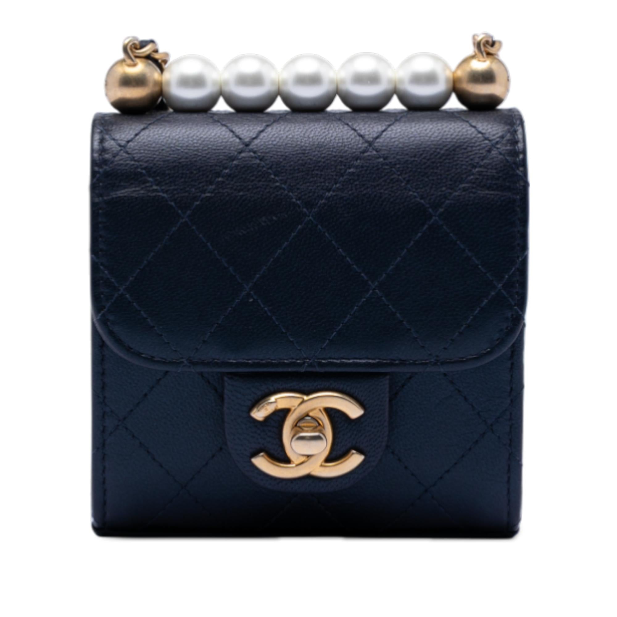 Chanel Mini Goatskin Chic Pearls Clutch On Chain