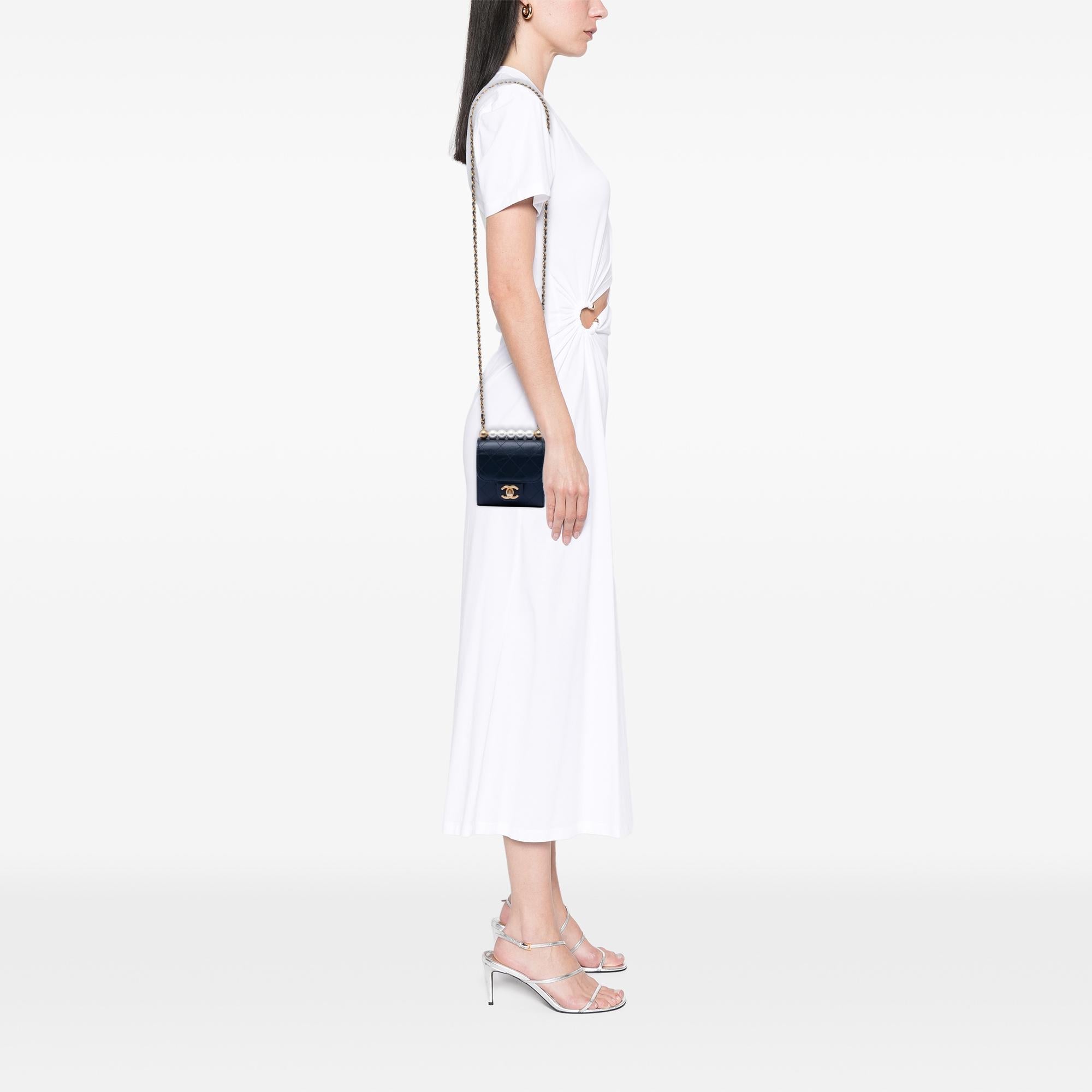Chanel Mini Goatskin Chic Pearls Clutch On Chain