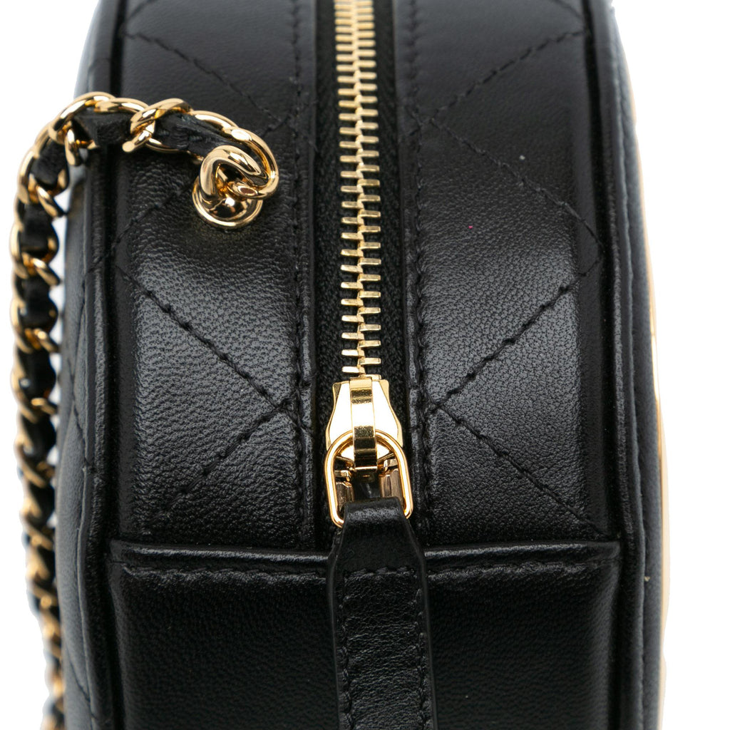 Chanel Mini Lambskin Golden Plate Round Clutch with Chain (SHG-WiHX9Q)