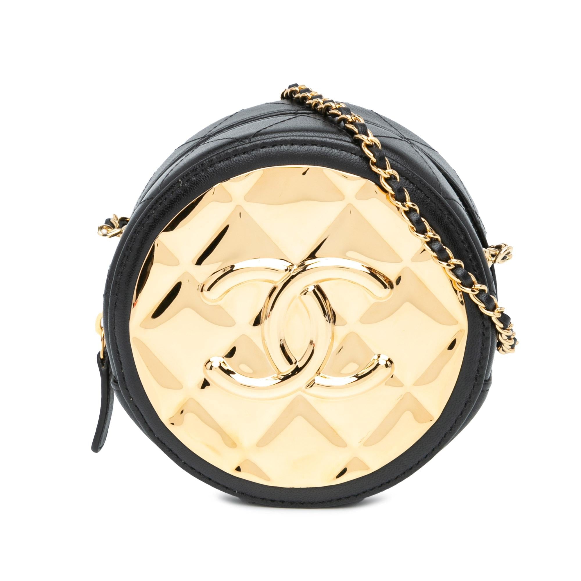 Chanel Mini Lambskin Golden Plate Round Clutch with Chain (SHG-WiHX9Q)