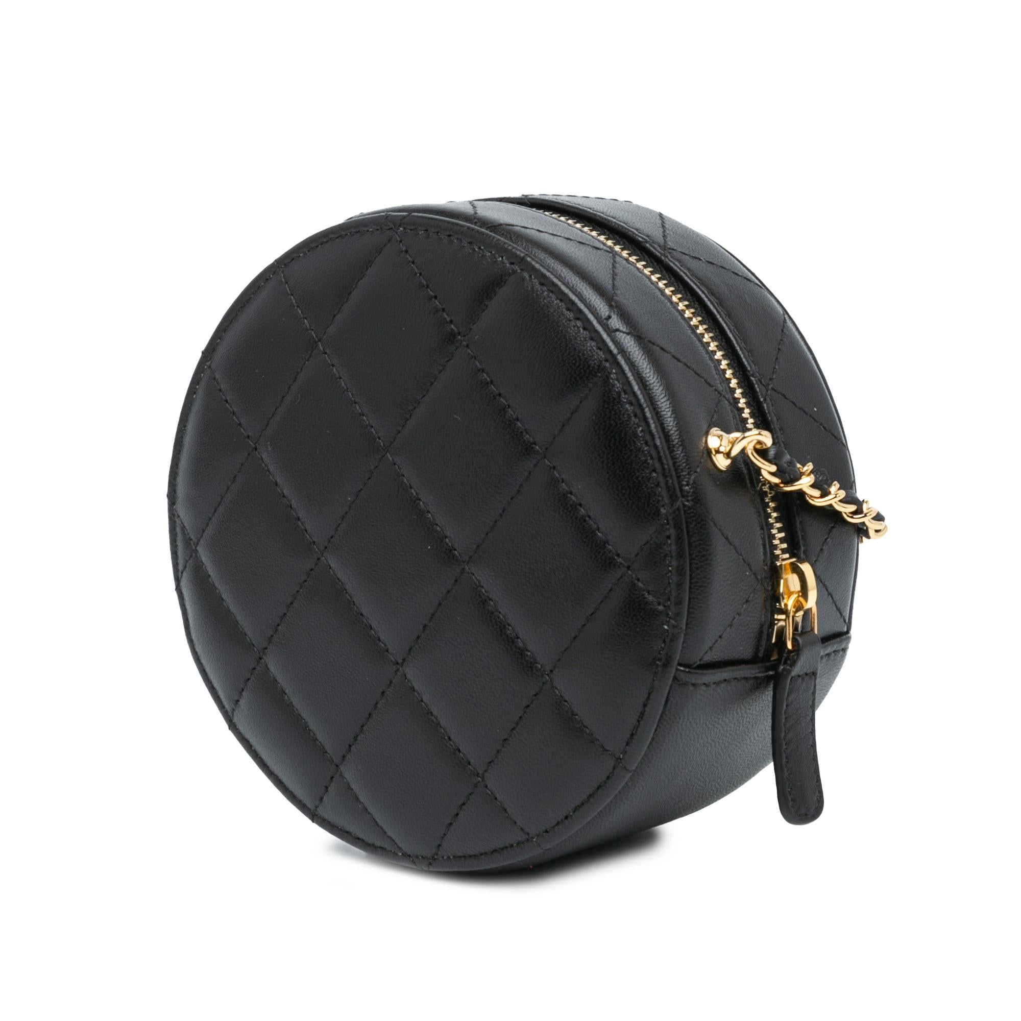 Chanel Mini Lambskin Golden Plate Round Clutch with Chain (SHG-WiHX9Q)