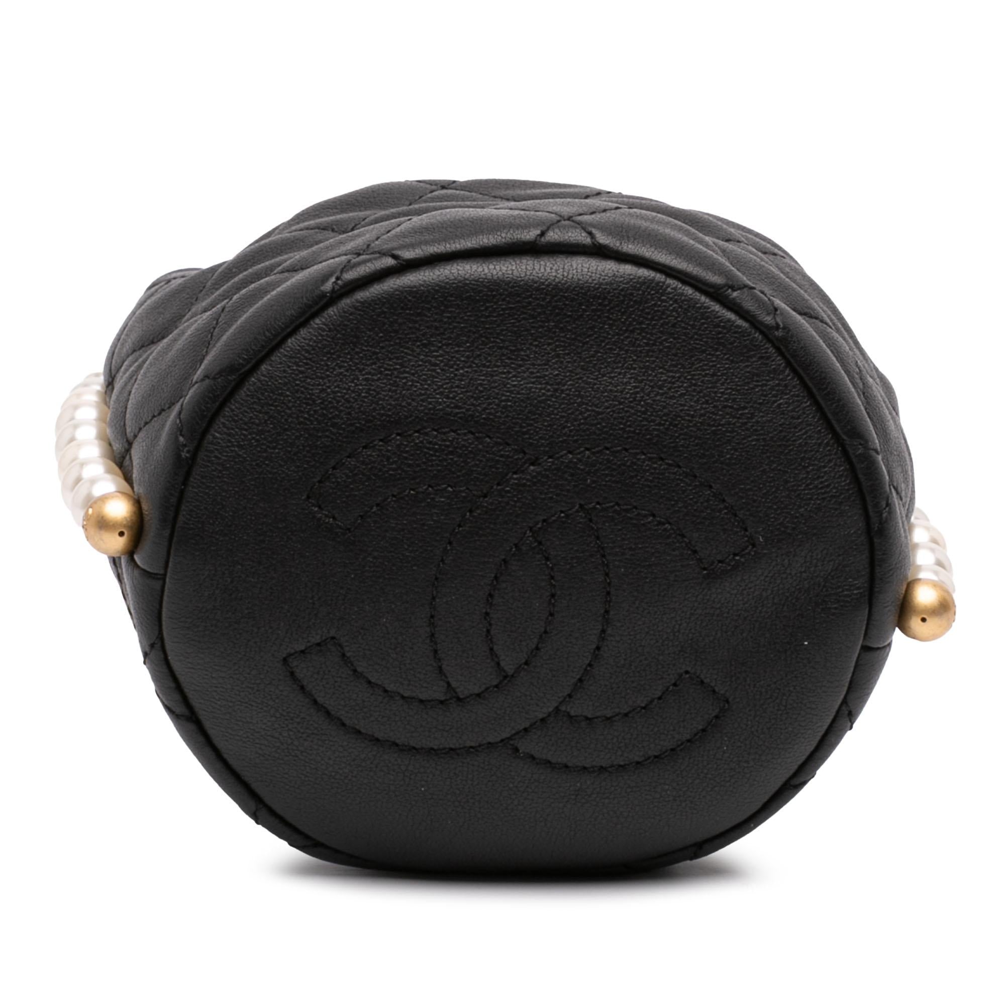 Chanel Mini Quilted Calfskin About Pearls Drawstring Bucket Bag