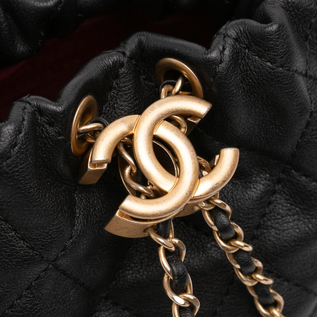 Chanel Mini Quilted Calfskin About Pearls Drawstring Bucket Bag