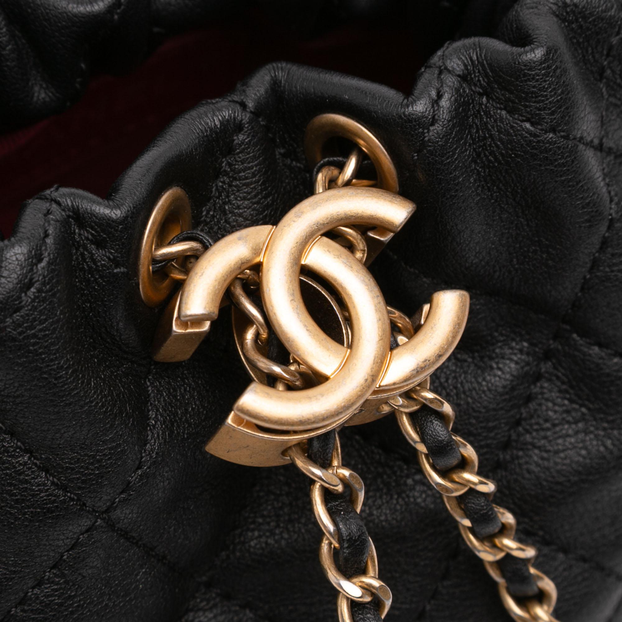 Chanel Mini Quilted Calfskin About Pearls Drawstring Bucket Bag