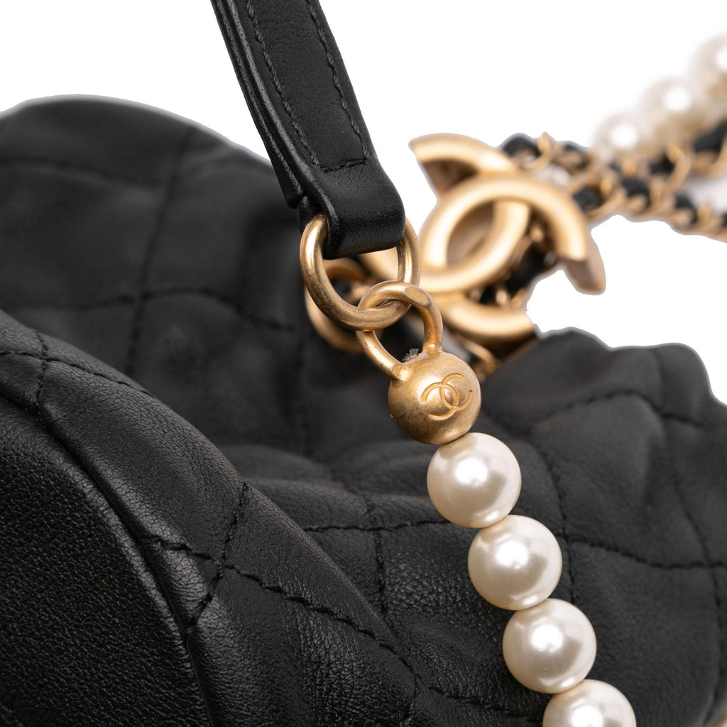 Chanel Mini Quilted Calfskin About Pearls Drawstring Bucket Bag