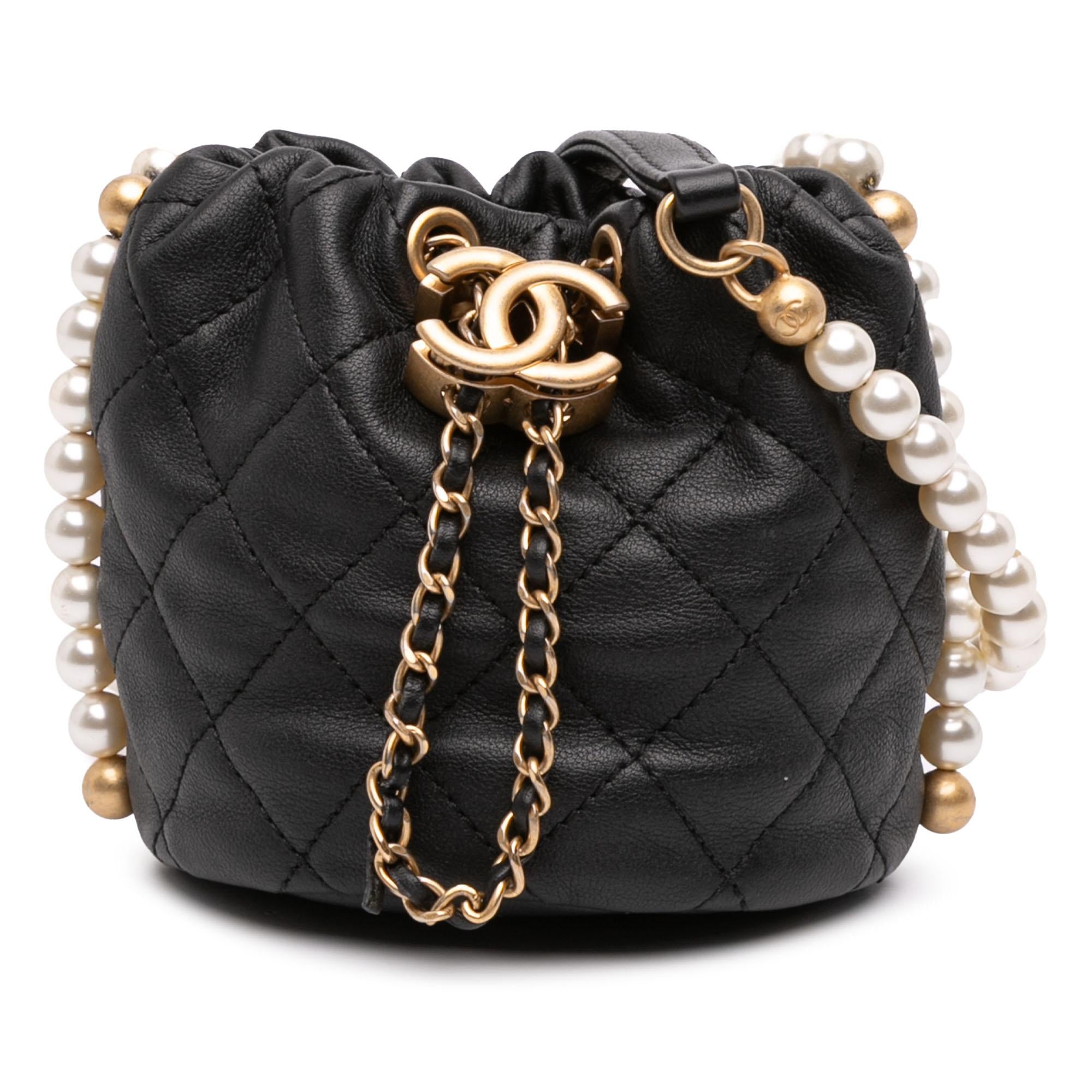 Chanel Mini Quilted Calfskin About Pearls Drawstring Bucket Bag