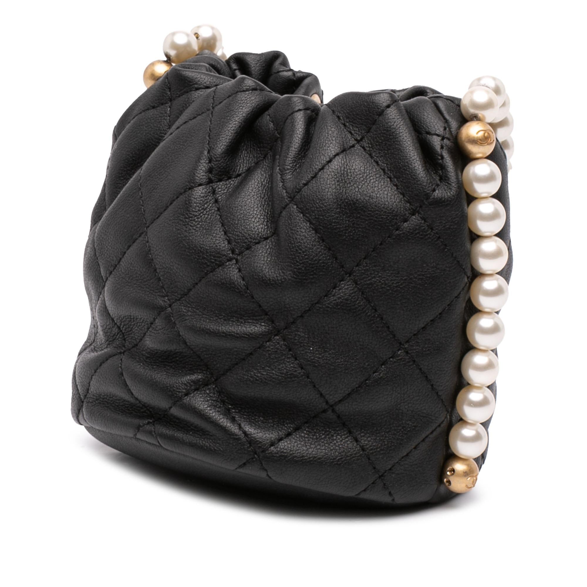 Chanel Mini Quilted Calfskin About Pearls Drawstring Bucket Bag
