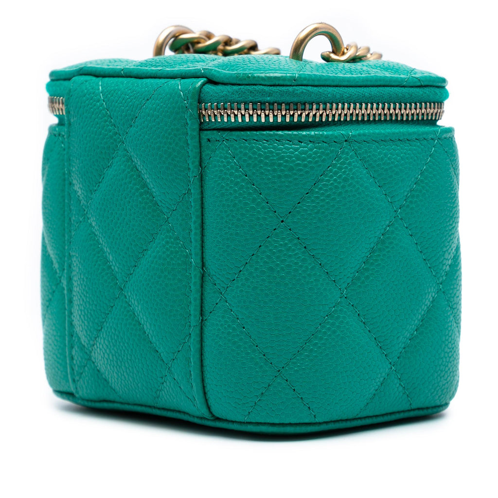 Chanel Mini Quilted Caviar CC Sweetheart Vanity Case with Chain