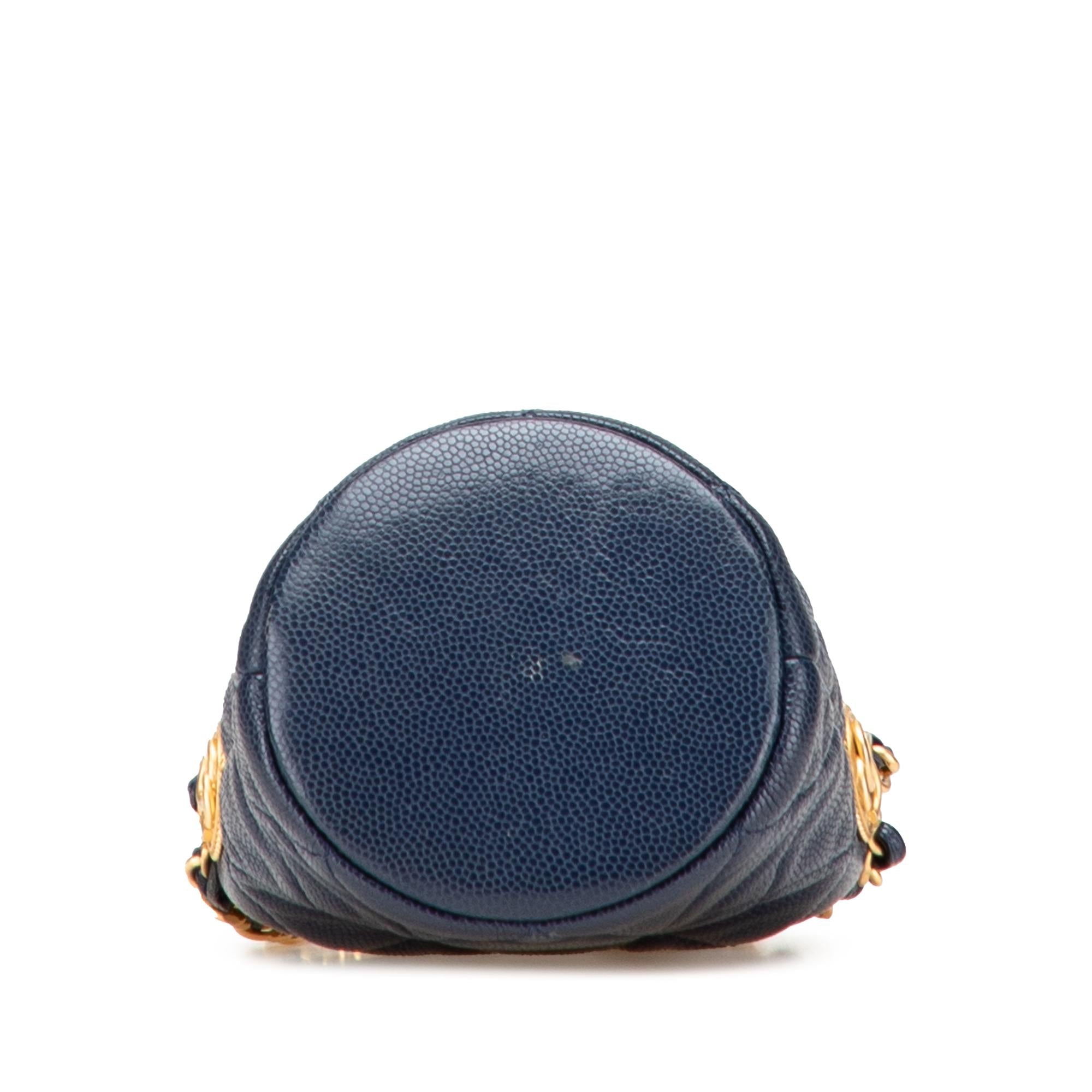 Chanel Mini Quilted Caviar Medallion Charms Drawstring Bucket Bag