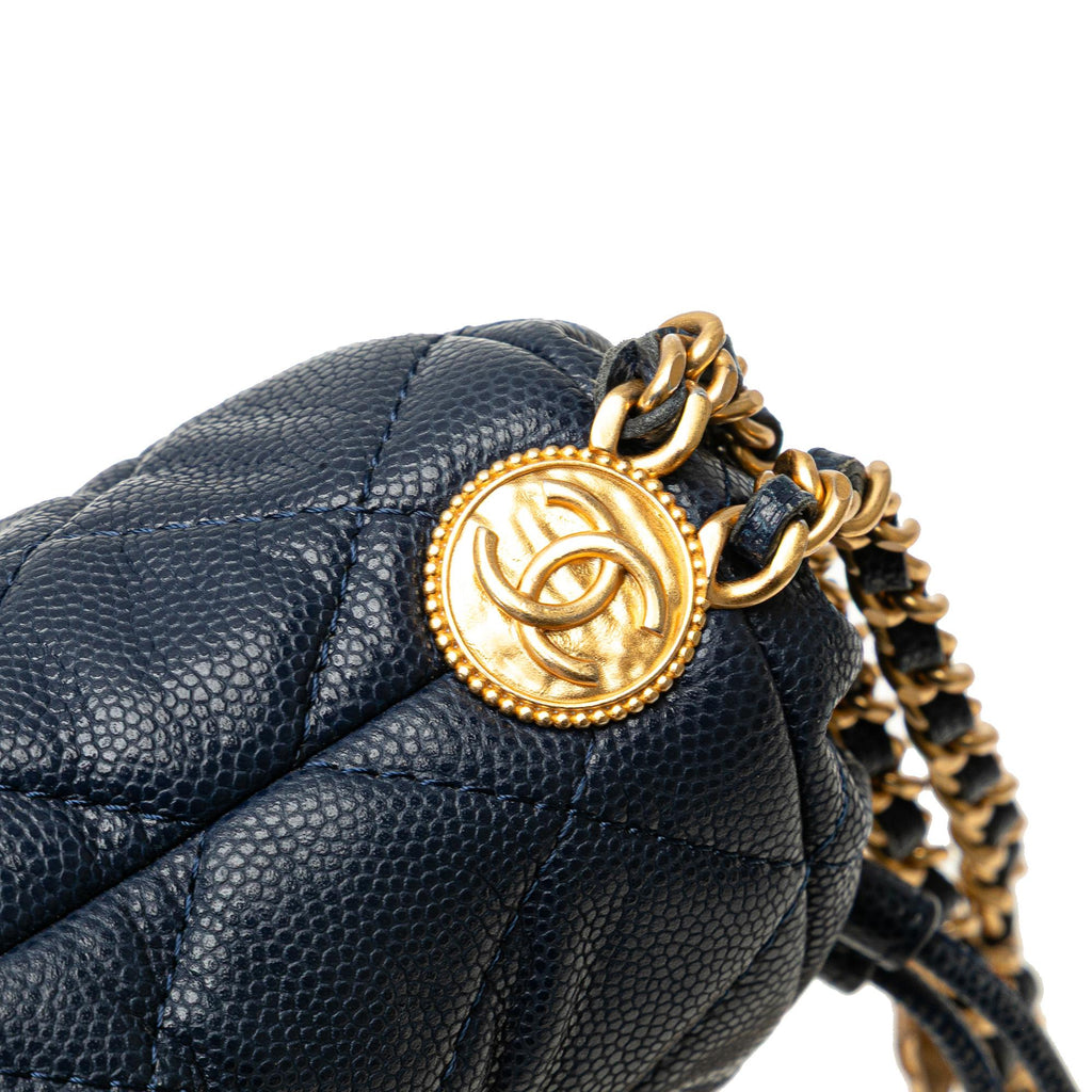 Chanel Mini Quilted Caviar Medallion Charms Drawstring Bucket Bag