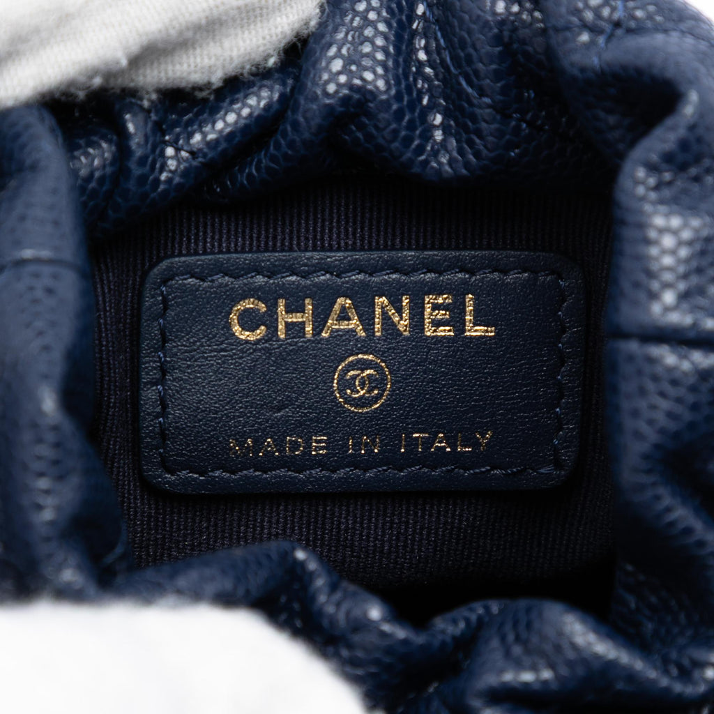 Chanel Mini Quilted Caviar Medallion Charms Drawstring Bucket Bag
