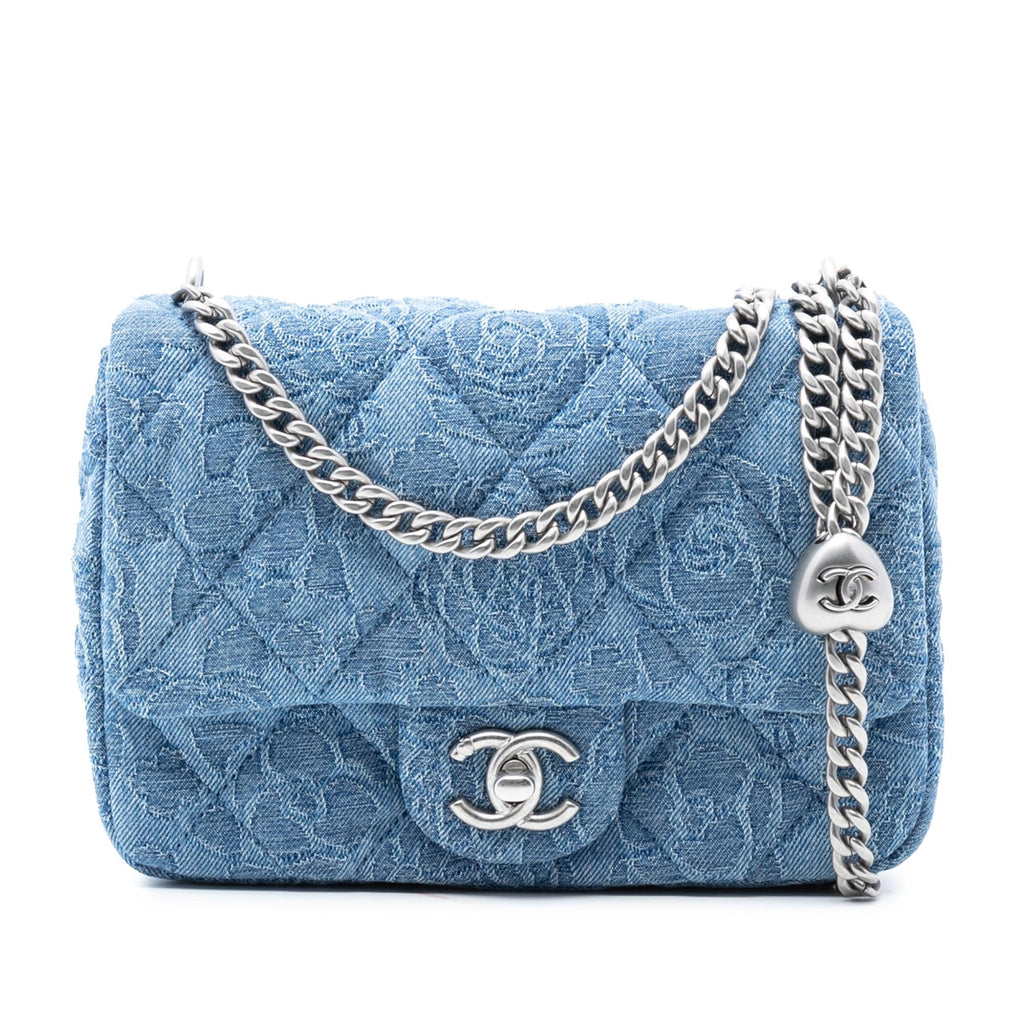 Chanel Mini Quilted Denim Camellia Sweetheart Flap