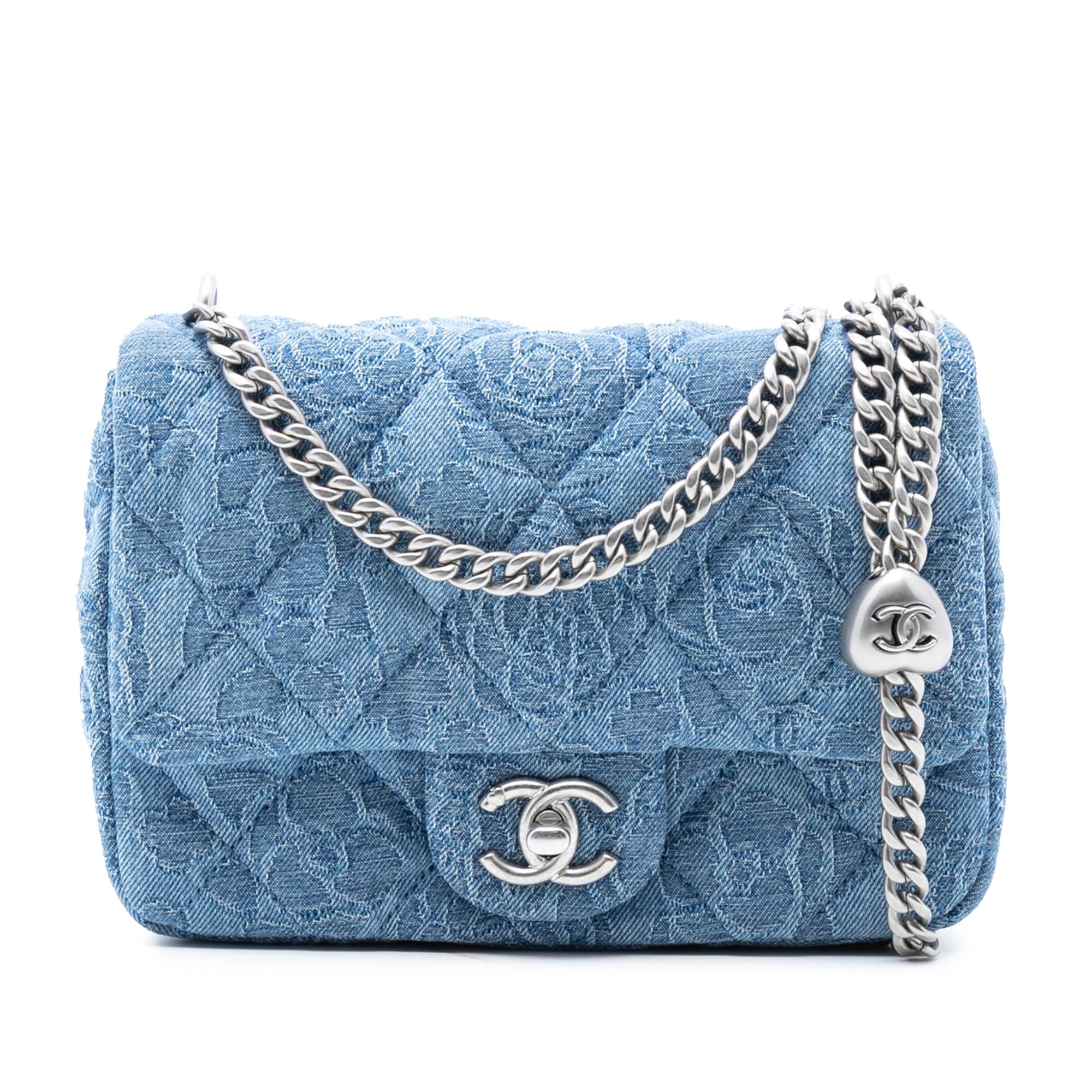 Chanel Mini Quilted Denim Camellia Sweetheart Flap