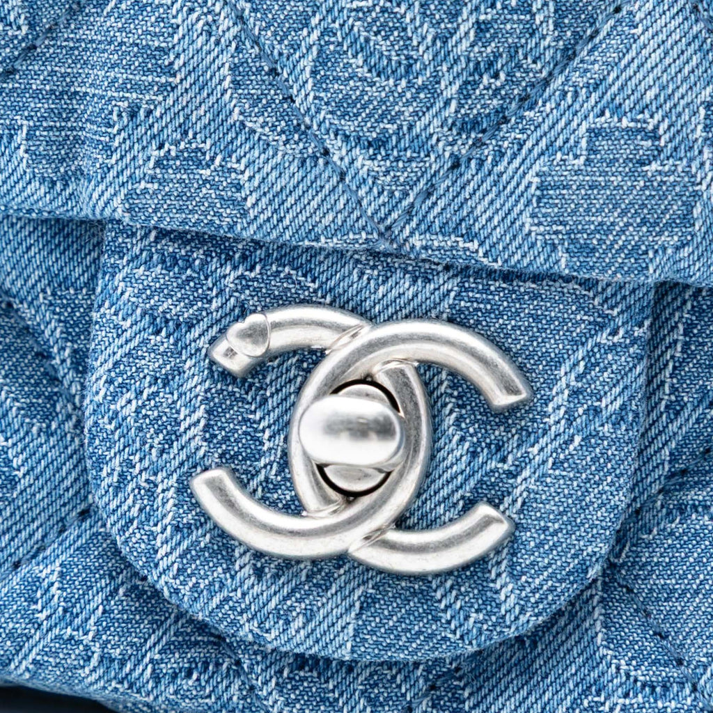 Chanel Mini Quilted Denim Camellia Sweetheart Flap