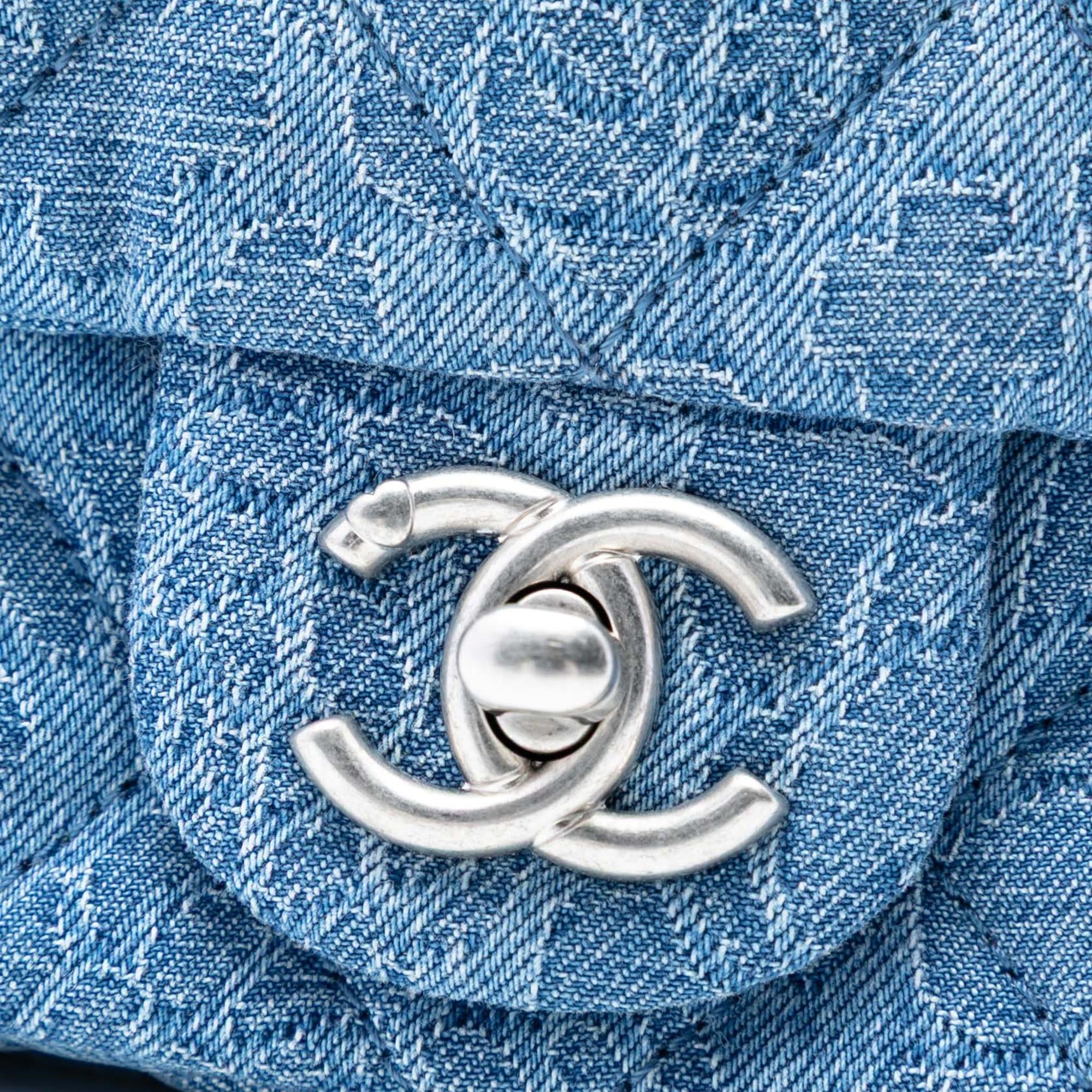 Chanel Mini Quilted Denim Camellia Sweetheart Flap