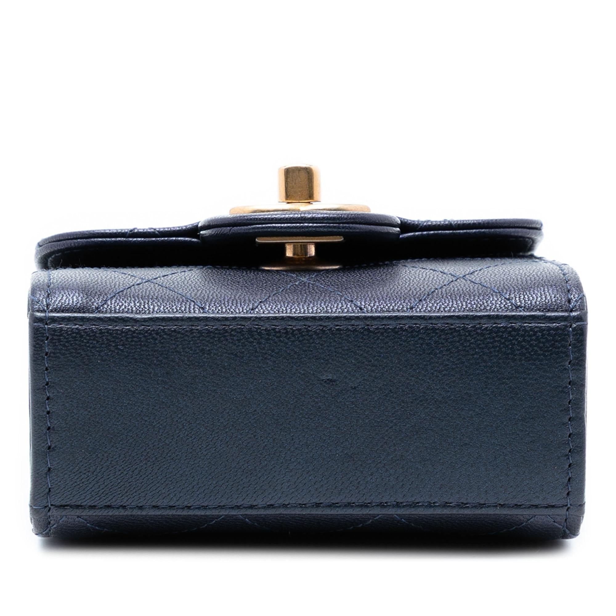 Chanel Mini Quilted Goatskin Vertical Chic Pearls Flap Clutch With Chain