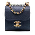 Chanel Mini Quilted Goatskin Vertical Chic Pearls Flap Clutch With Chain
