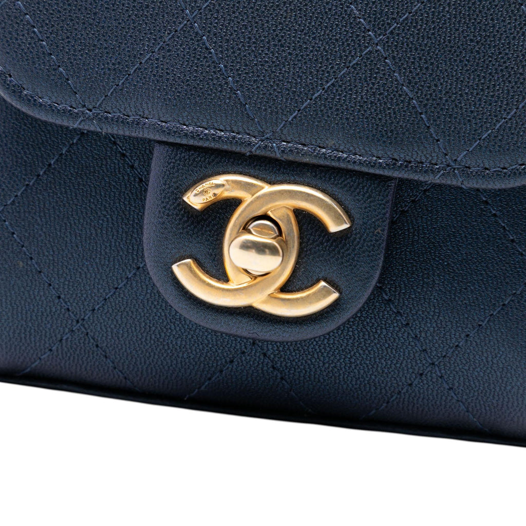 Chanel Mini Quilted Goatskin Vertical Chic Pearls Flap Clutch With Chain