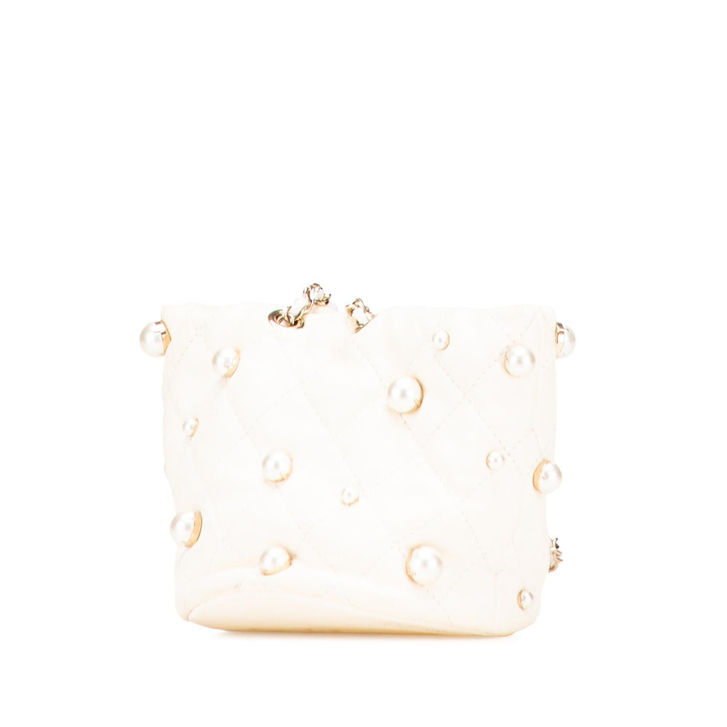 Chanel Mini Quilted Lambskin About Pearls Drawstring Bucket Bag
