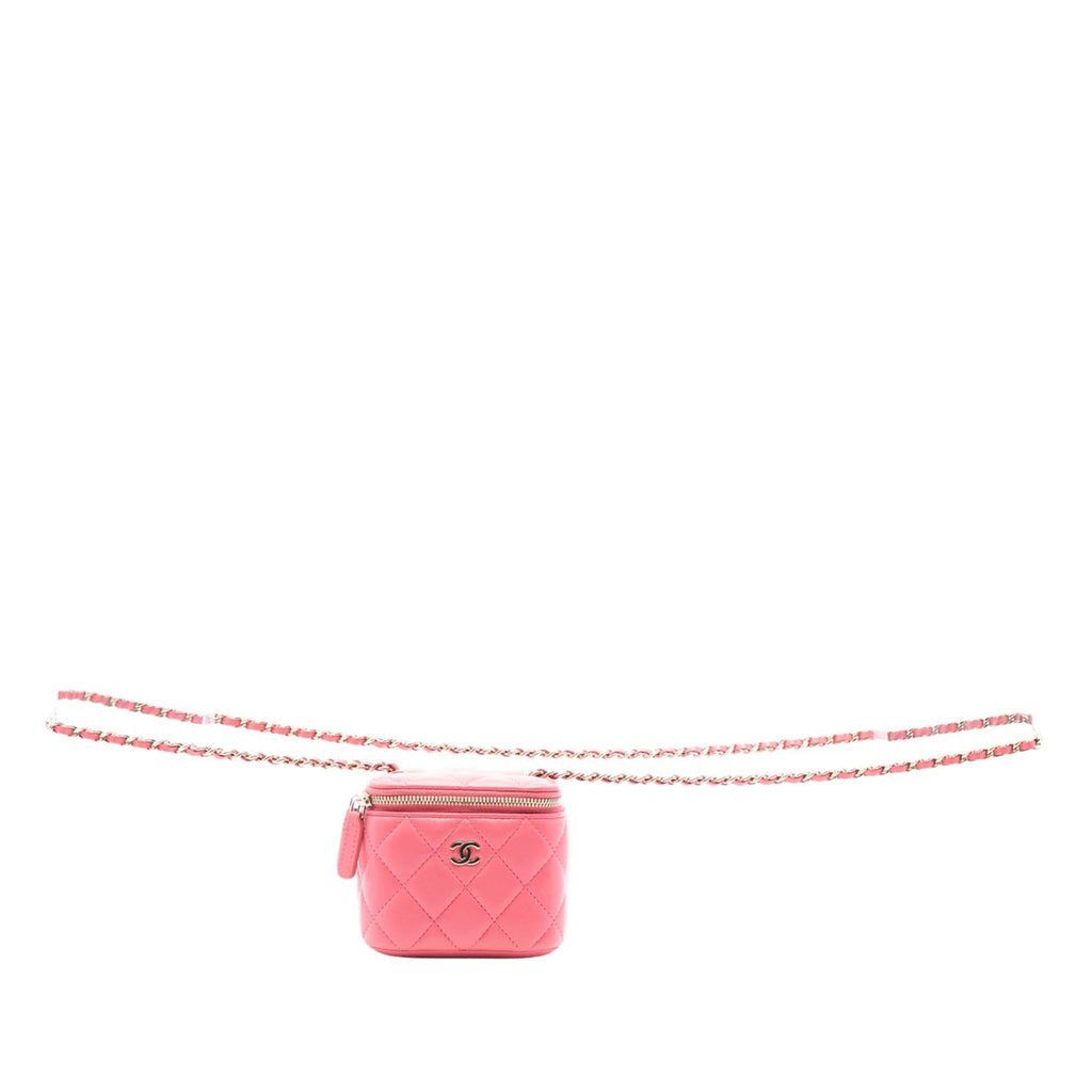 Chanel Mini Quilted Lambskin Top Handle Vanity Case With Chain