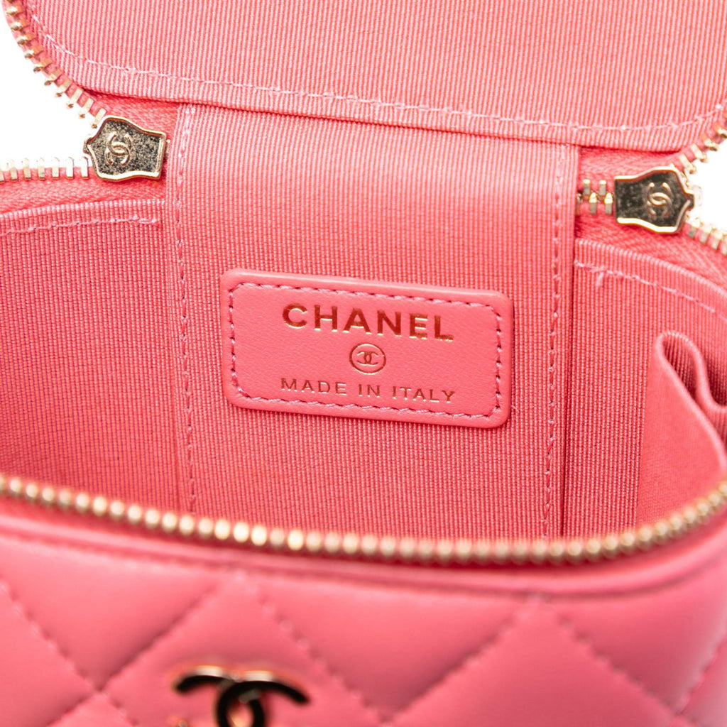 Chanel Mini Quilted Lambskin Top Handle Vanity Case With Chain