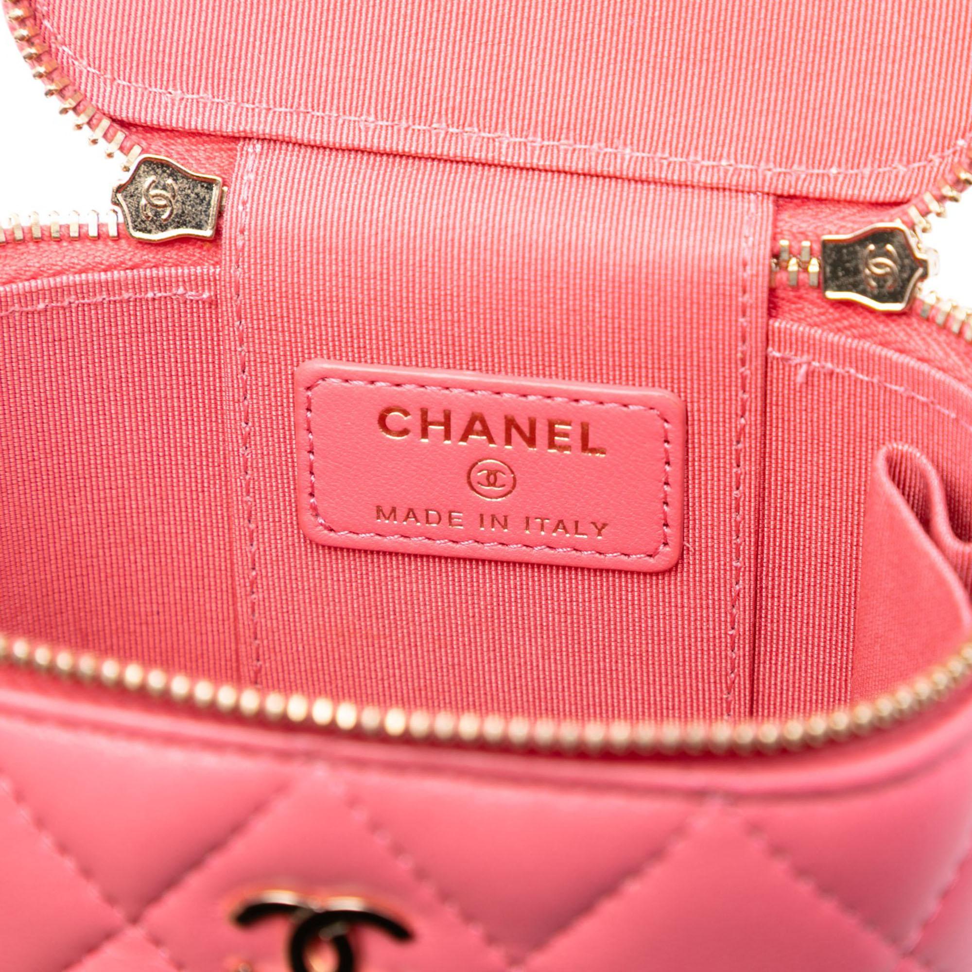 Chanel Mini Quilted Lambskin Top Handle Vanity Case With Chain