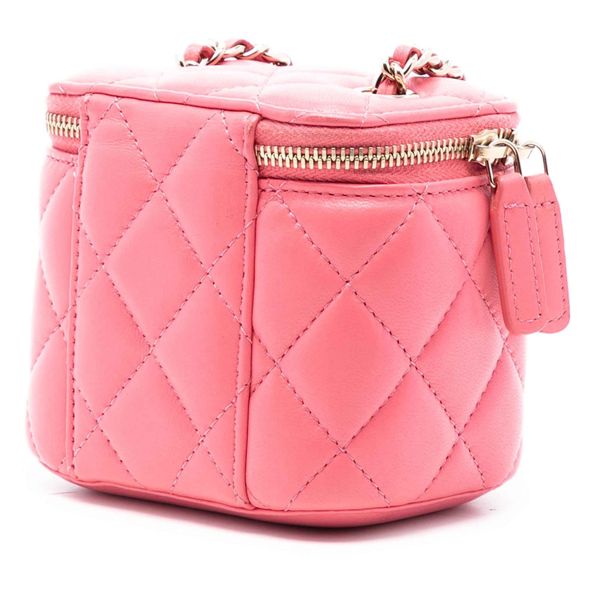 Chanel Mini Quilted Lambskin Top Handle Vanity Case With Chain