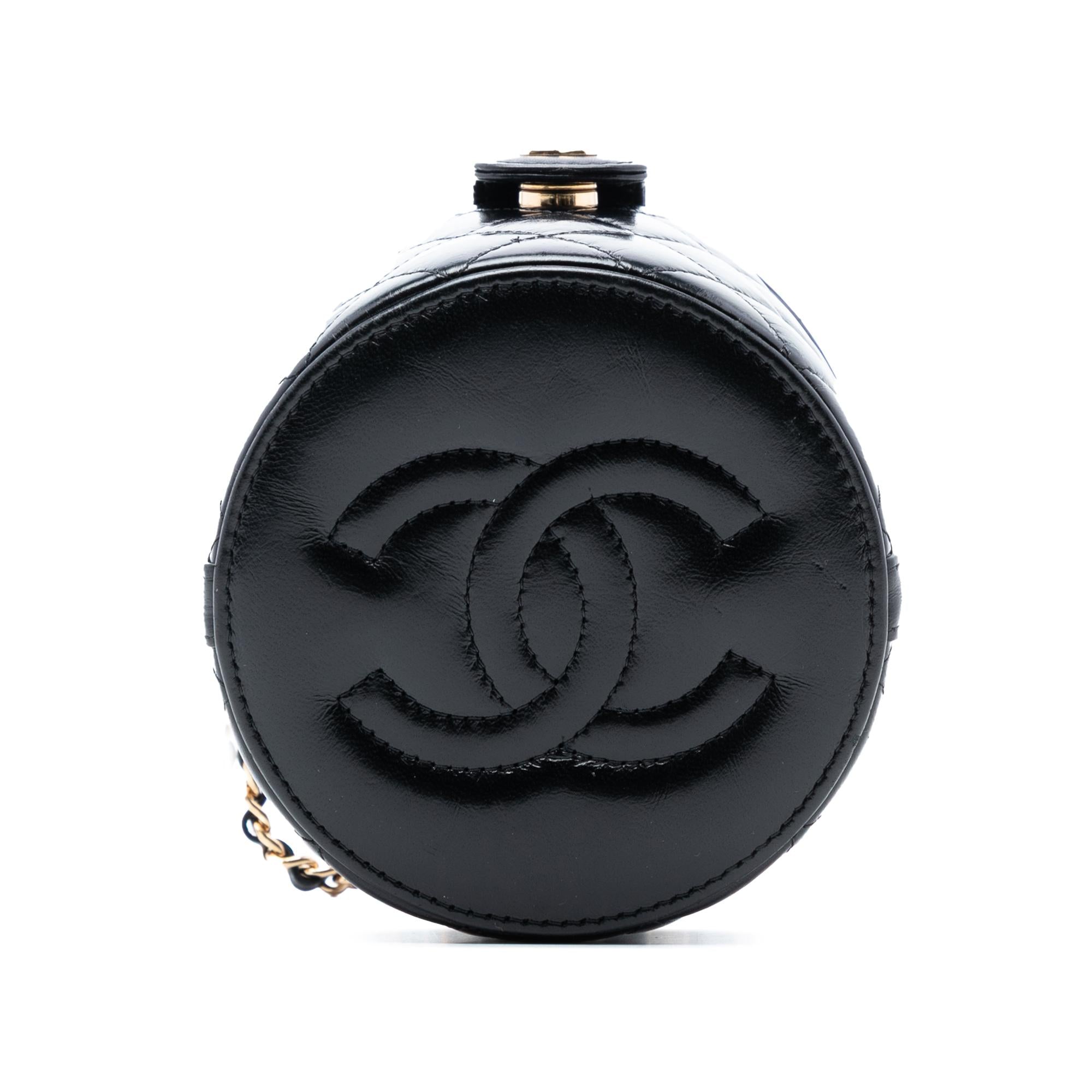 Chanel Mini Quilted Shiny Lambskin Double Sided Vanity Case with Chain