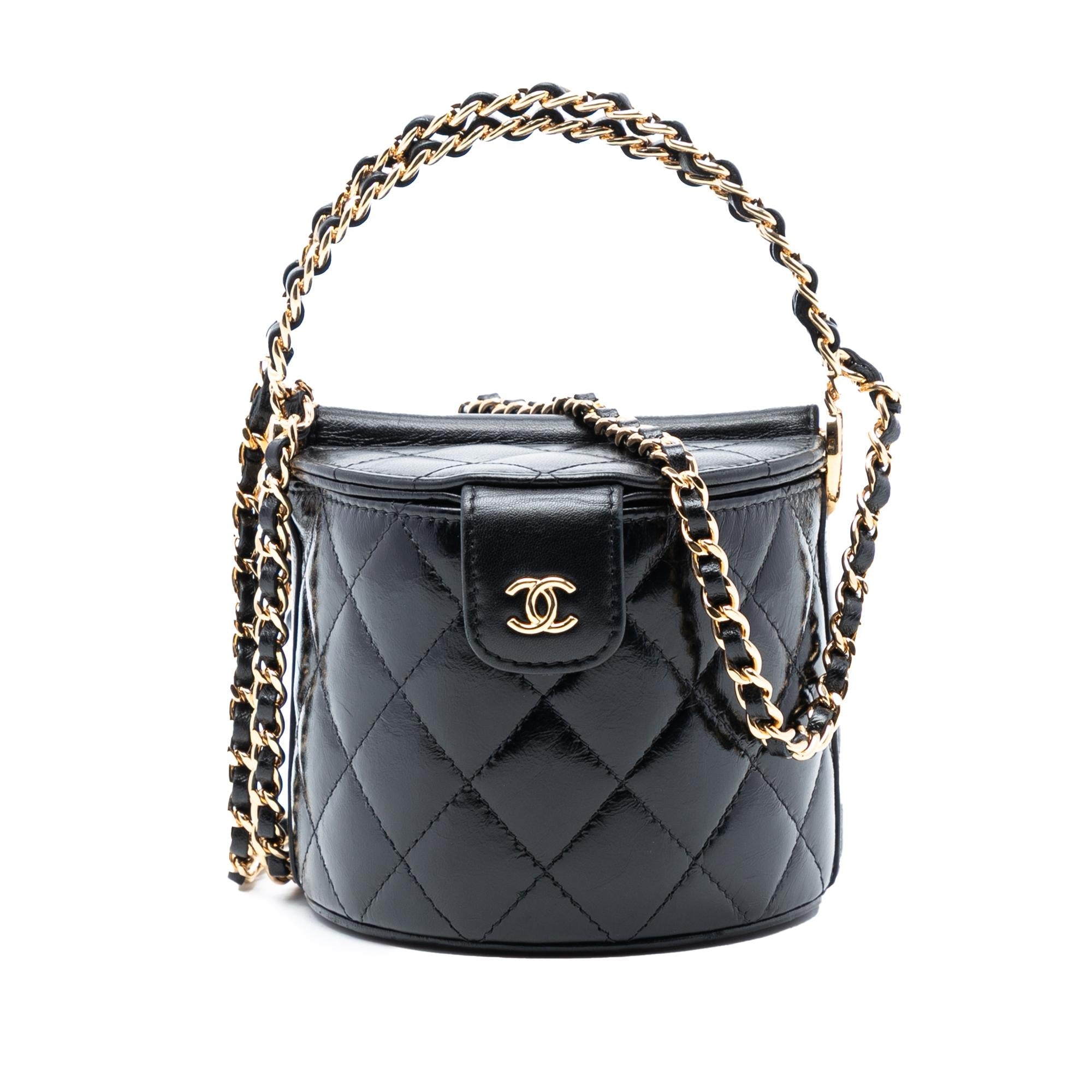 Chanel Mini Quilted Shiny Lambskin Double Sided Vanity Case with Chain