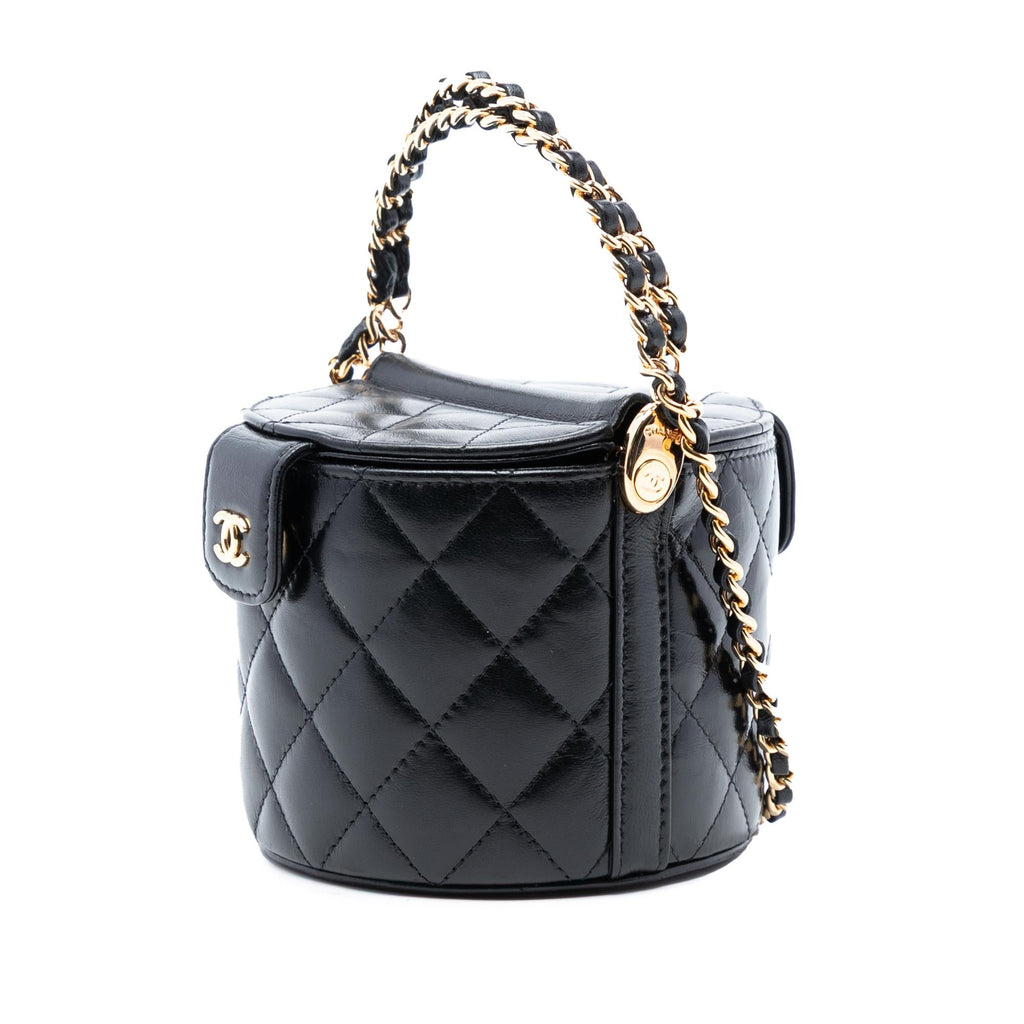 Chanel Mini Quilted Shiny Lambskin Double Sided Vanity Case with Chain