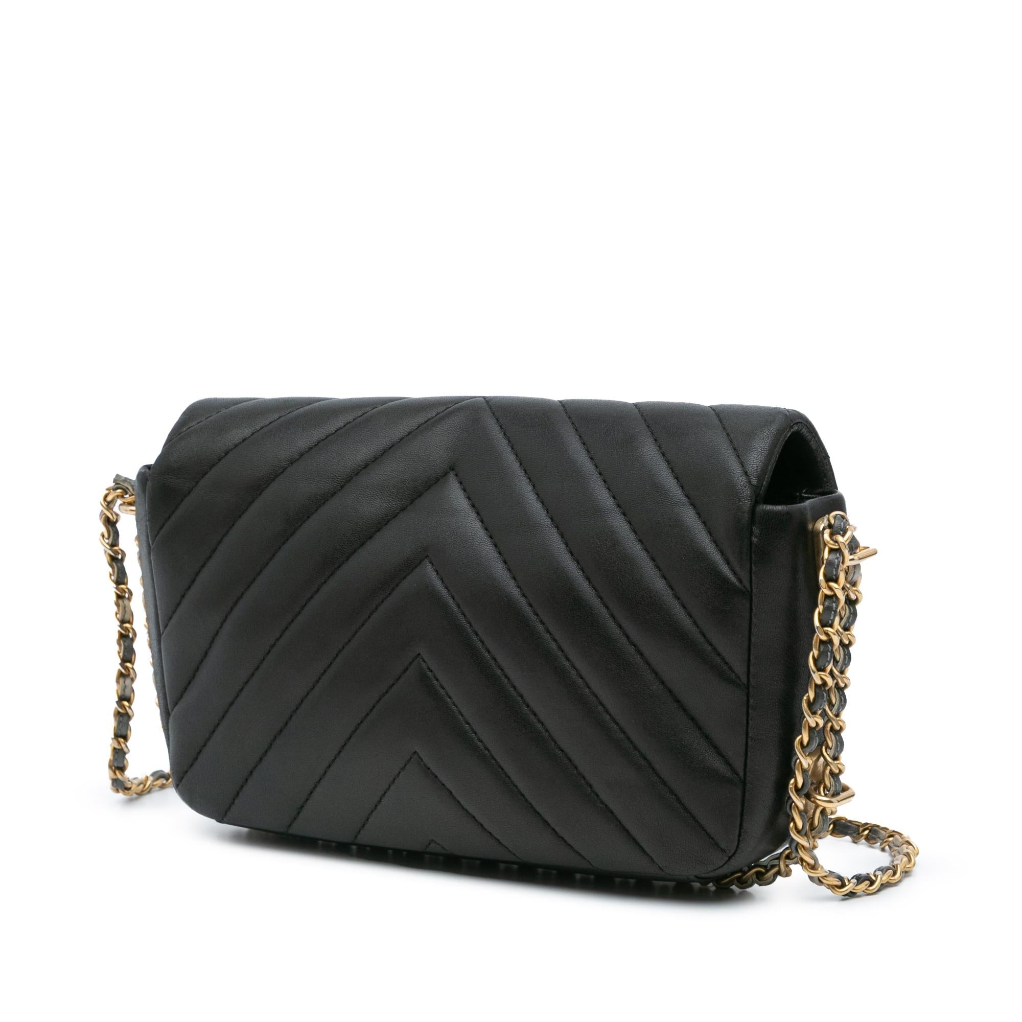 Chanel Mini Rectangular Chevron Lambskin Chain Around Flap