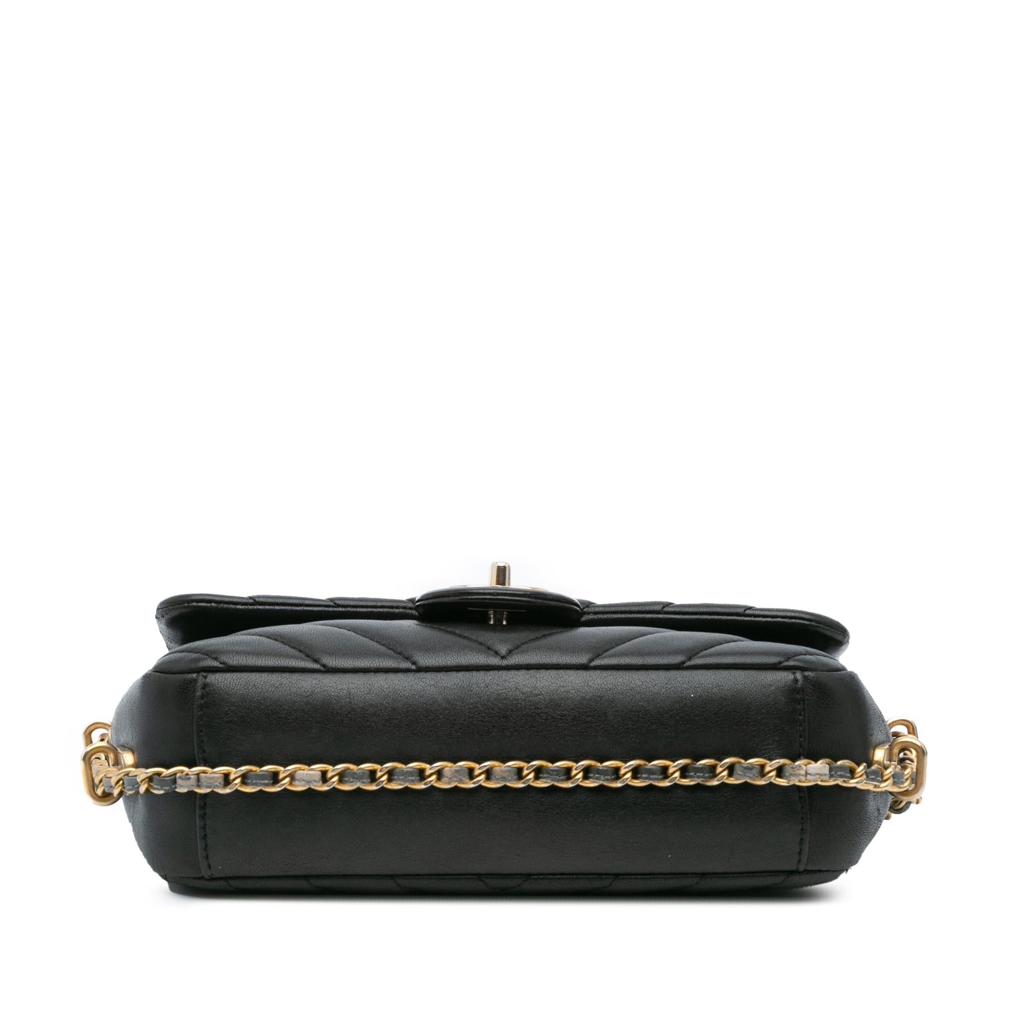 Chanel Mini Rectangular Chevron Lambskin Chain Around Flap