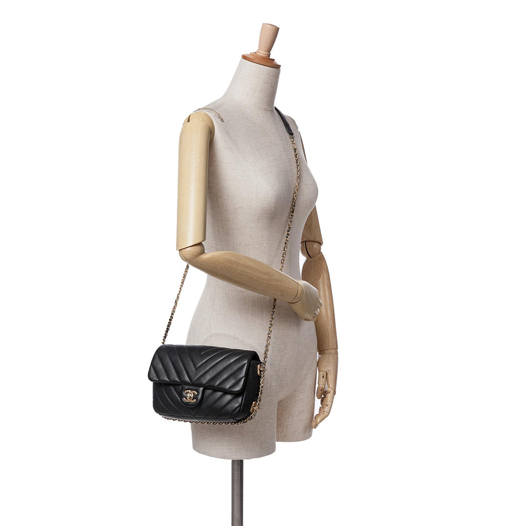 Chanel Mini Rectangular Chevron Lambskin Chain Around Flap