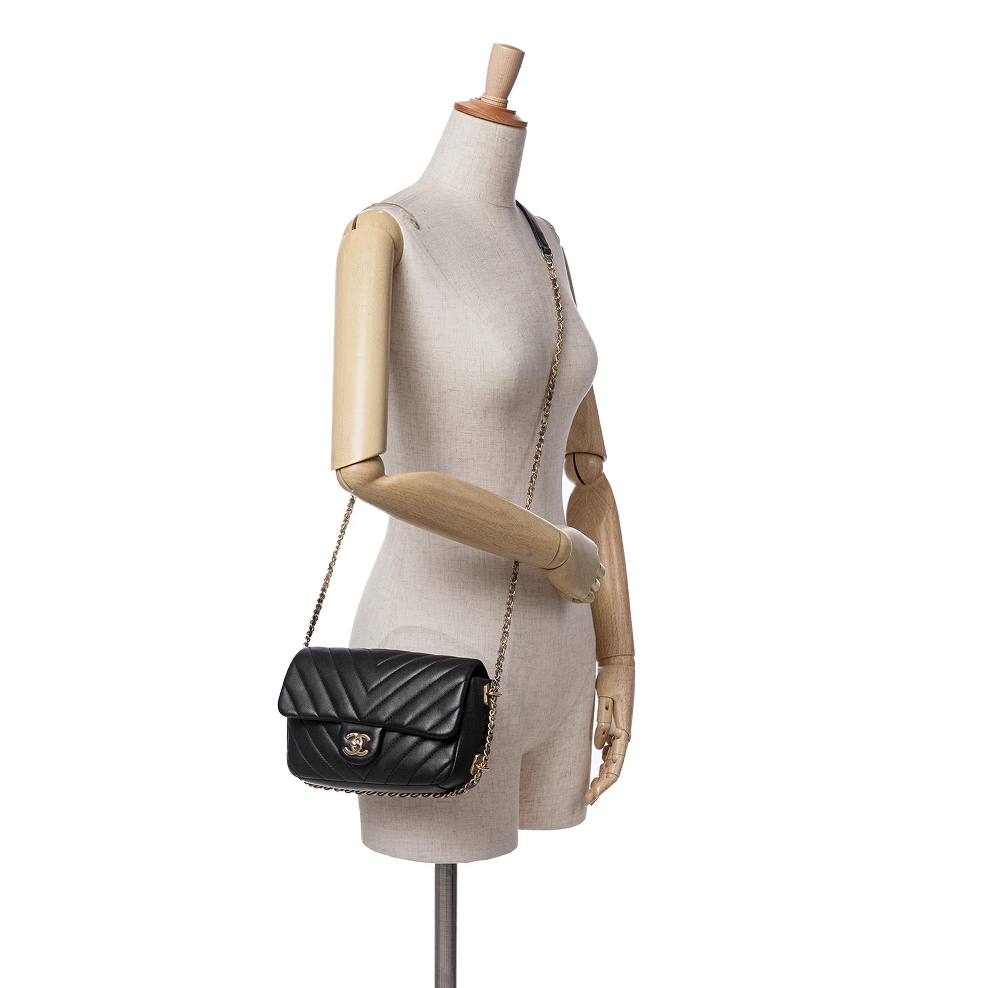Chanel Mini Rectangular Chevron Lambskin Chain Around Flap