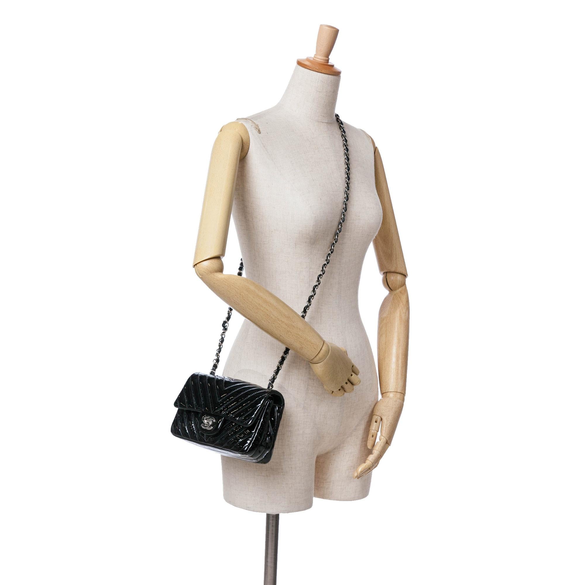 Chanel Mini Rectangular Classic Chevron Patent Single Flap
