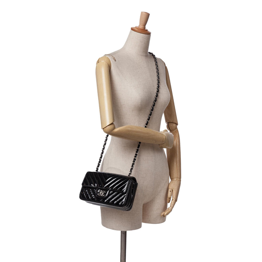 Chanel Mini Rectangular Classic Chevron Patent Single Flap