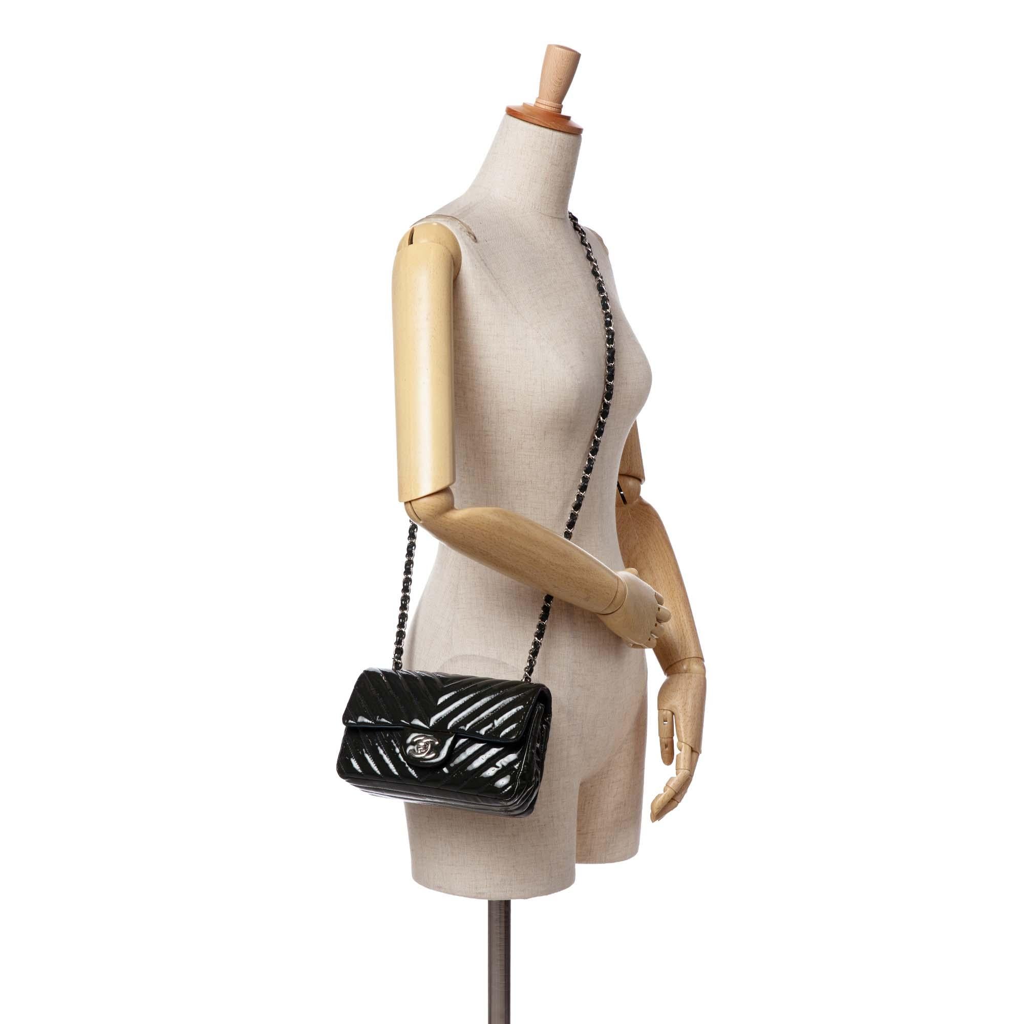 Chanel Mini Rectangular Classic Chevron Patent Single Flap