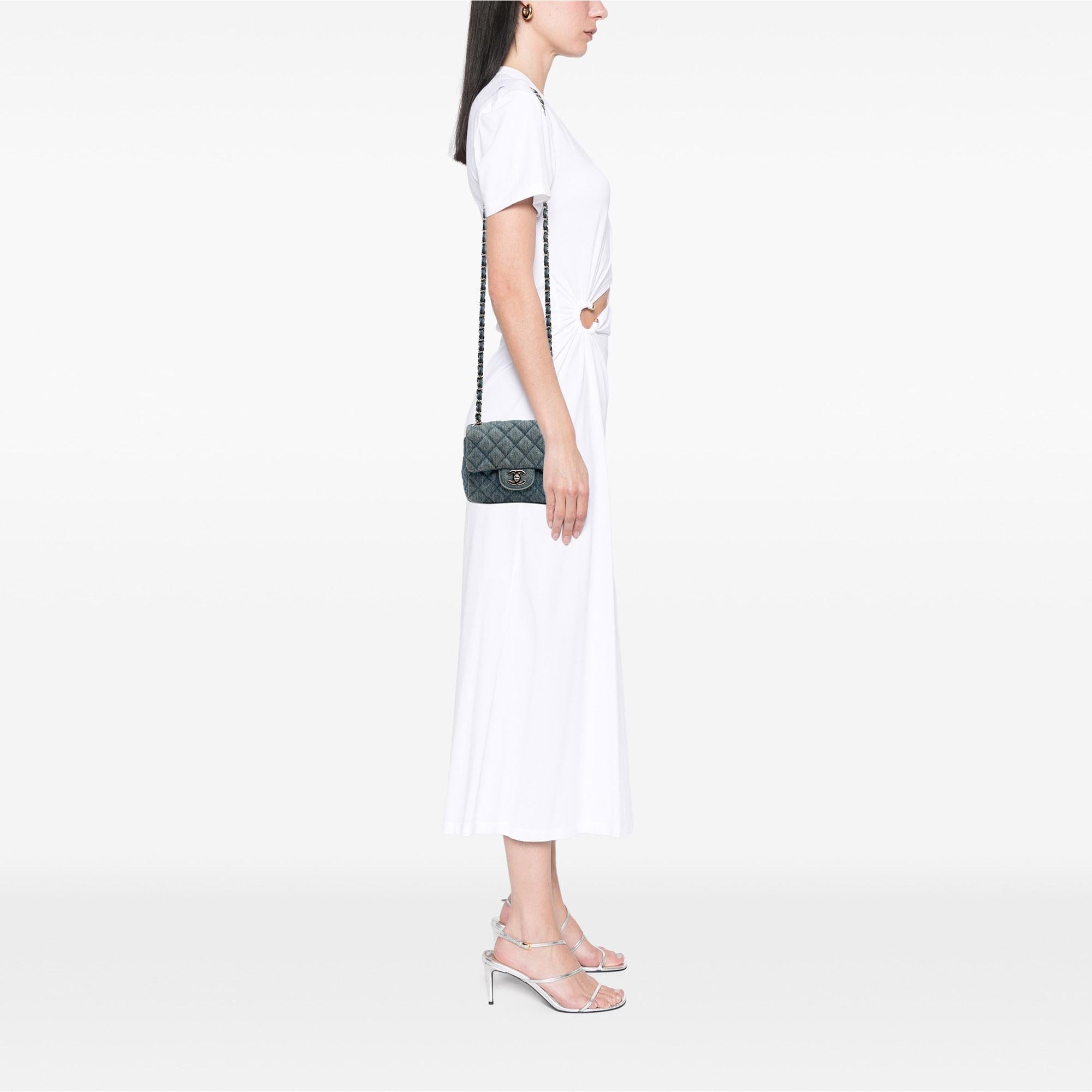 Chanel Mini Square CC Quilted Denim Single Flap
