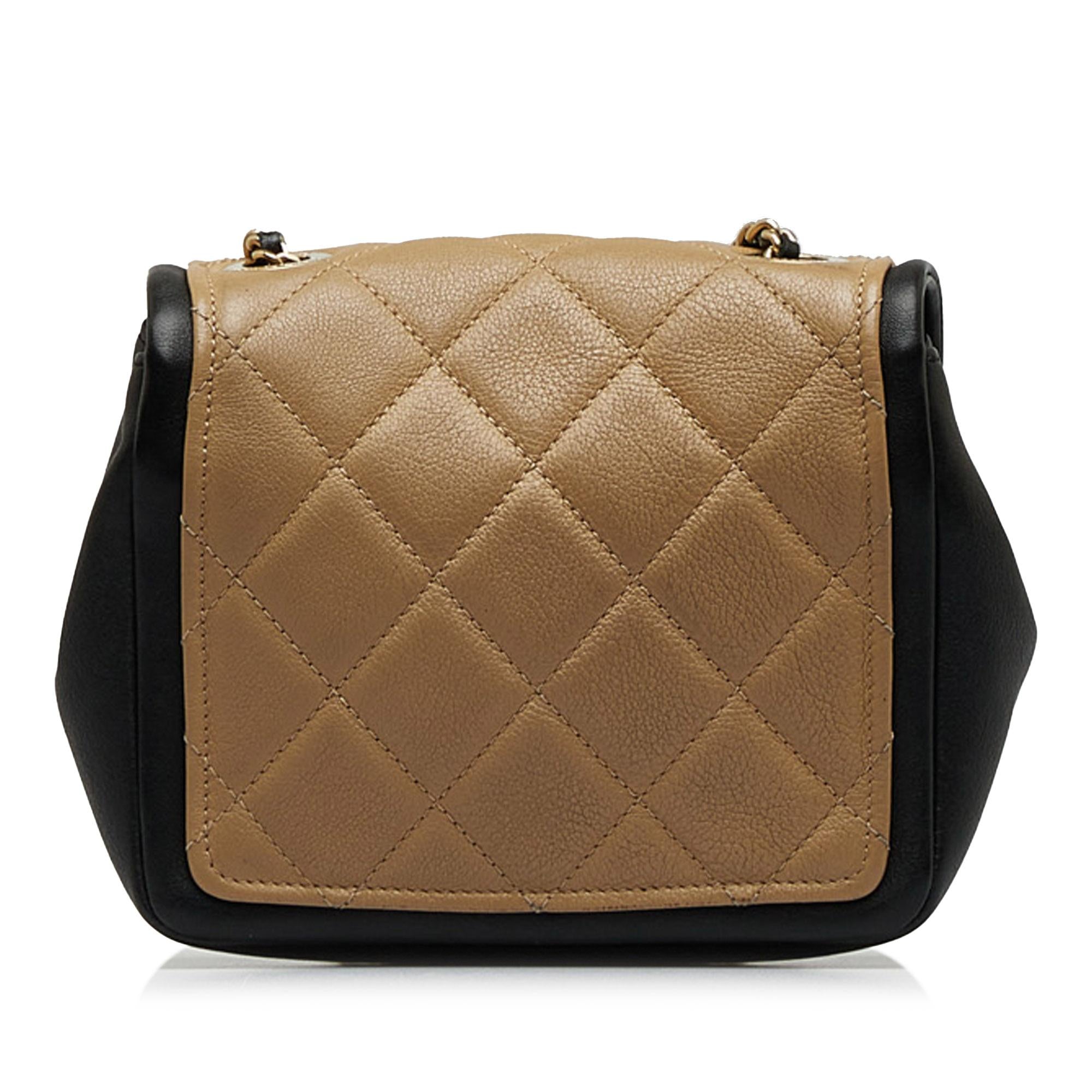 Chanel Mini Square Calfskin Graphic Flap Crossbody Bag