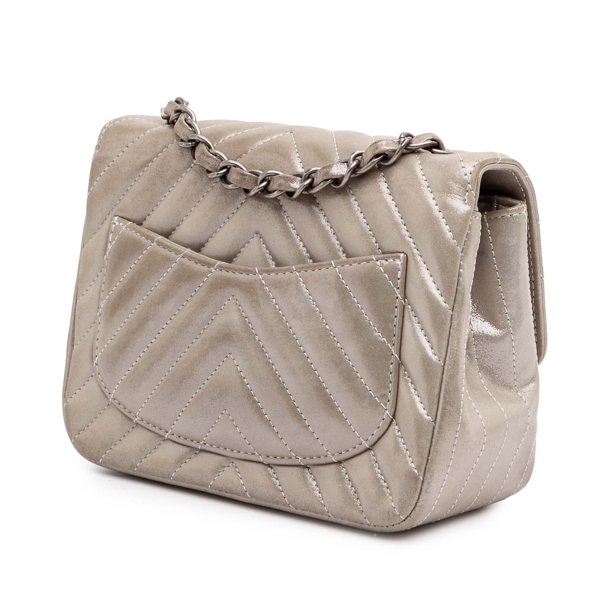 Chanel Mini Square Classic Chevron Iridescent Lambskin Single Flap